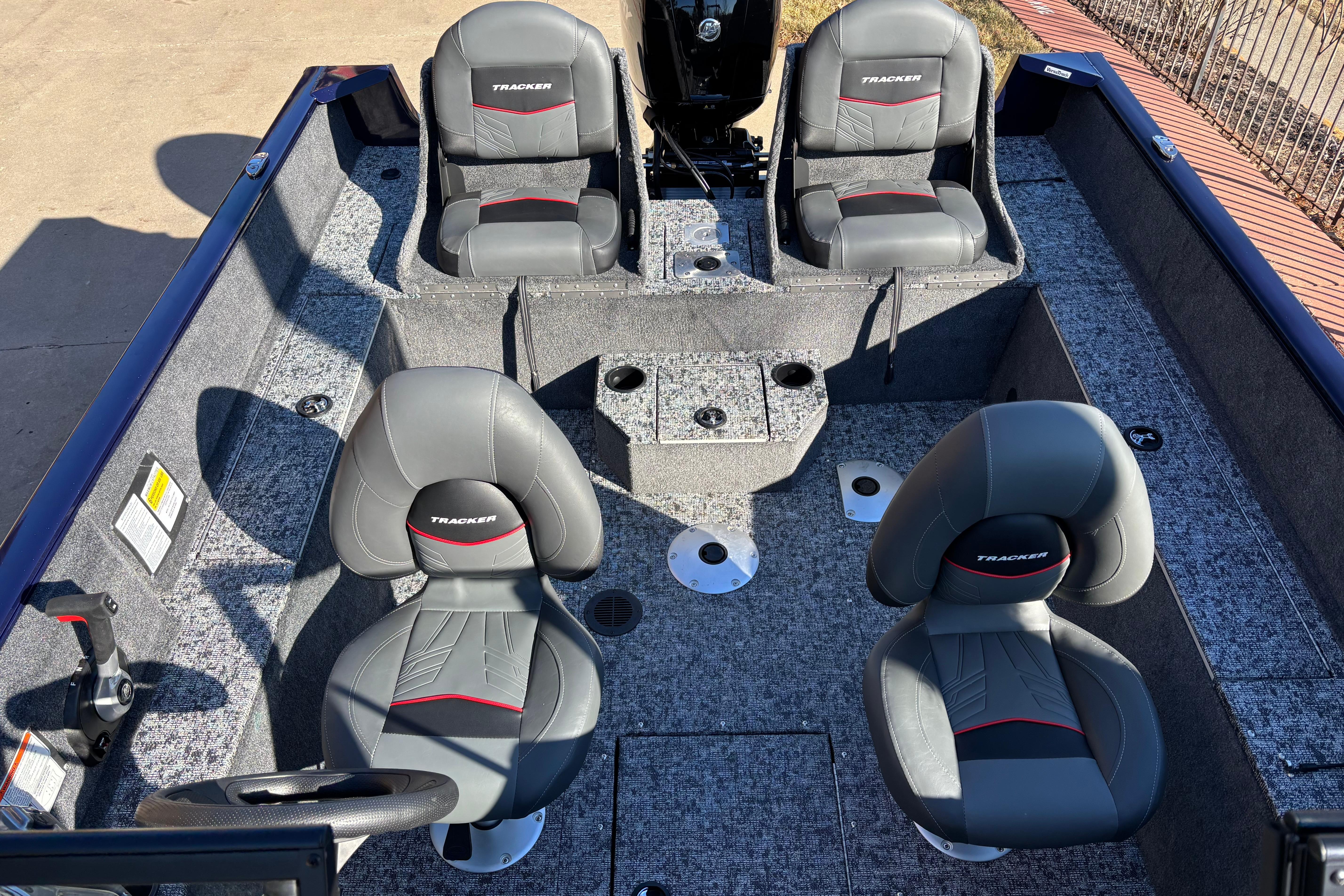 2026 Tracker Pro Guide V-175 Combo boat interior with four cushioned seats.