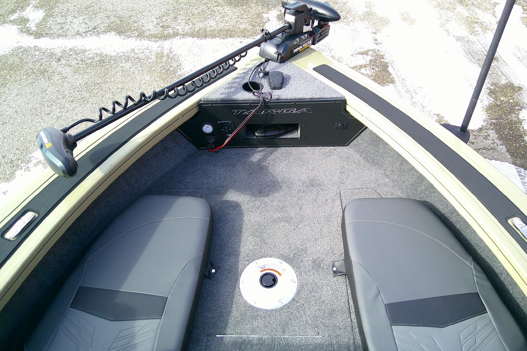 2026 Tracker Targa V-19 Combo boat interior with seating and trolling motor.