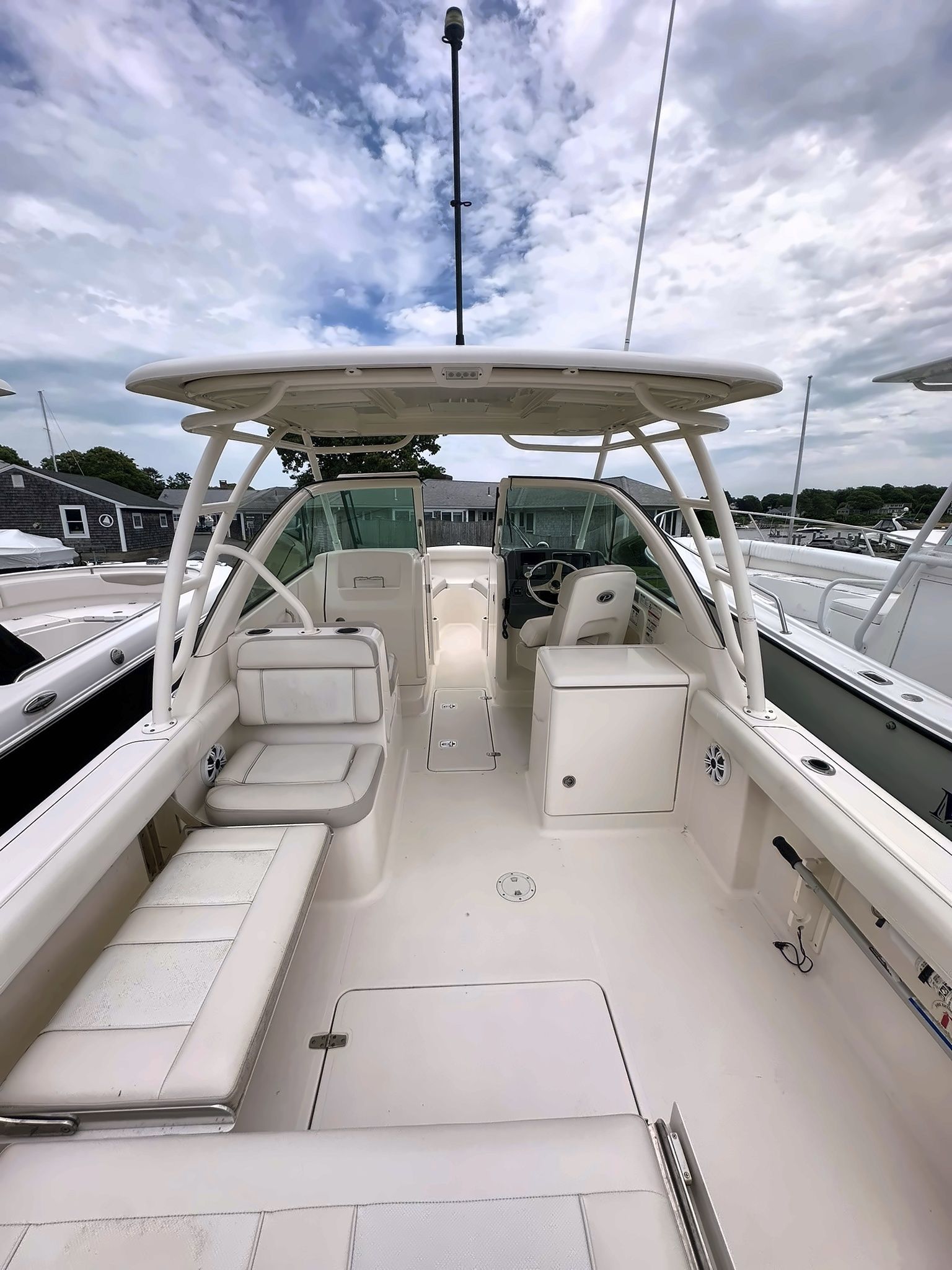 Interior of a 2012 Pursuit DC 265 Dual Console boat.