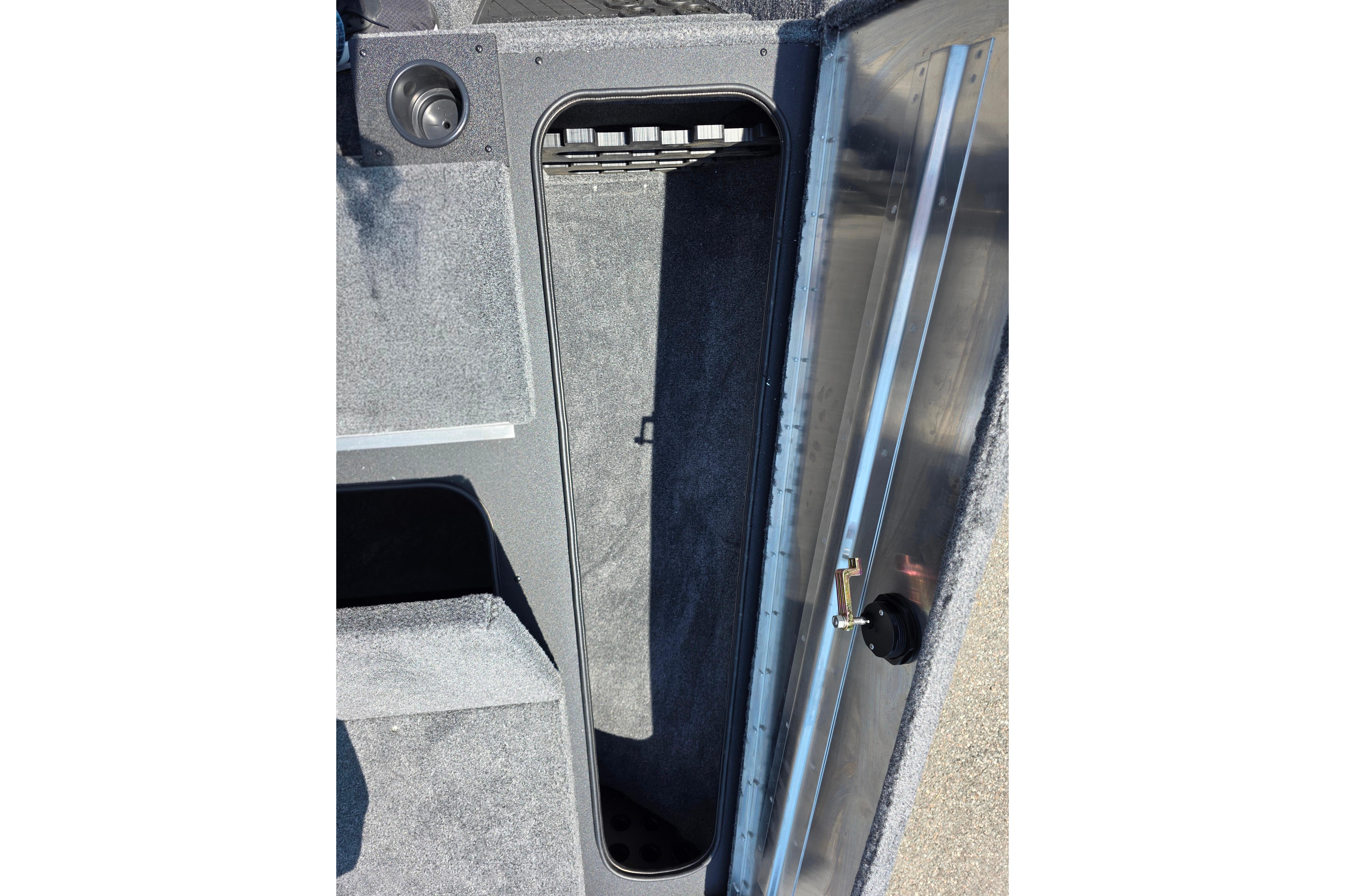 Interior storage compartment of 2026 Tracker Pro Team 195 boat.