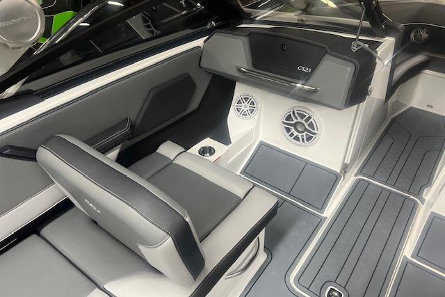 2025 Cobalt CS23 Surf boat interior with sleek seating and modern design.