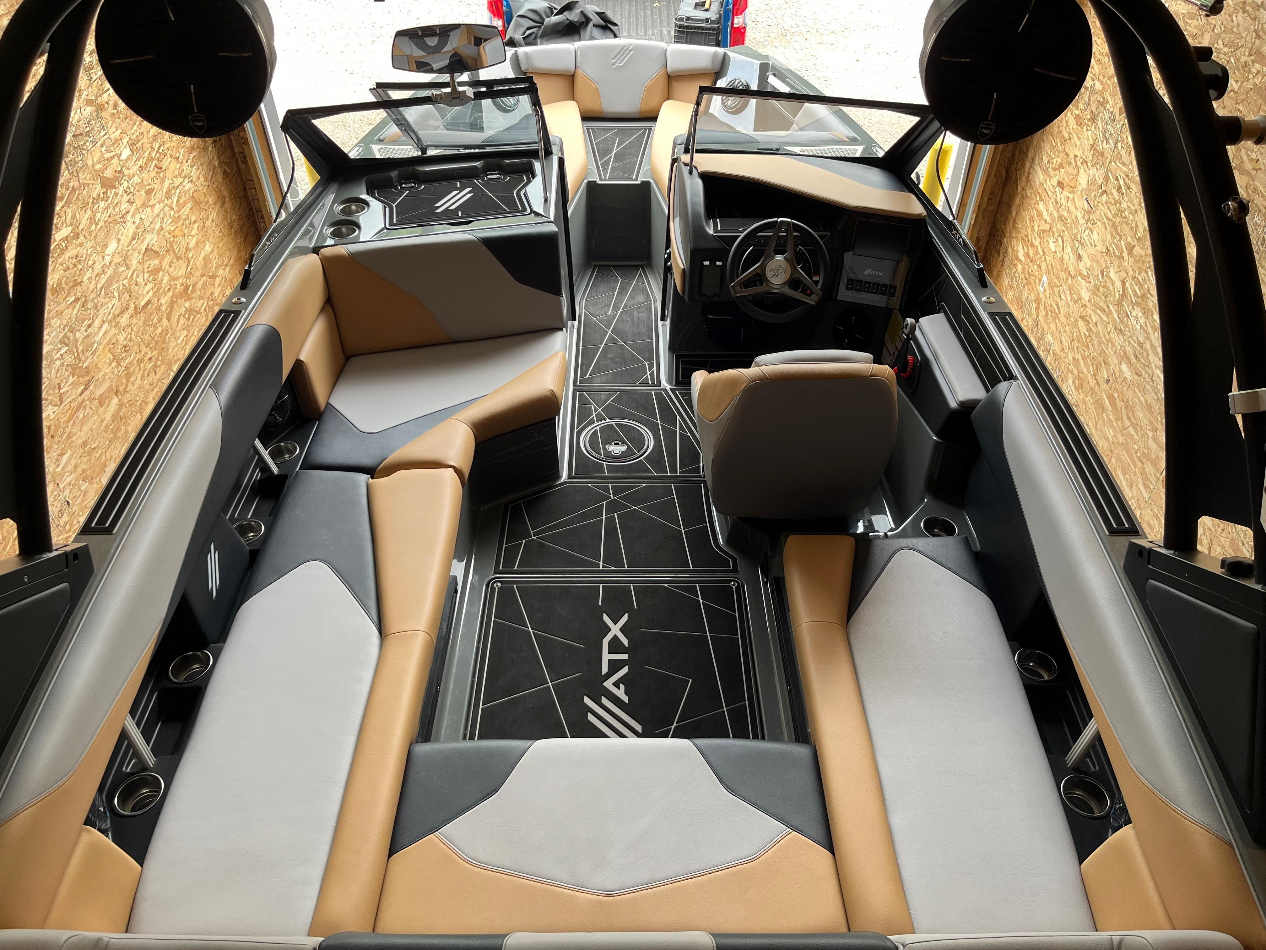 Interior of a 2022 ATX Surf Boats 22 Type-S with modern seating and stylish design.