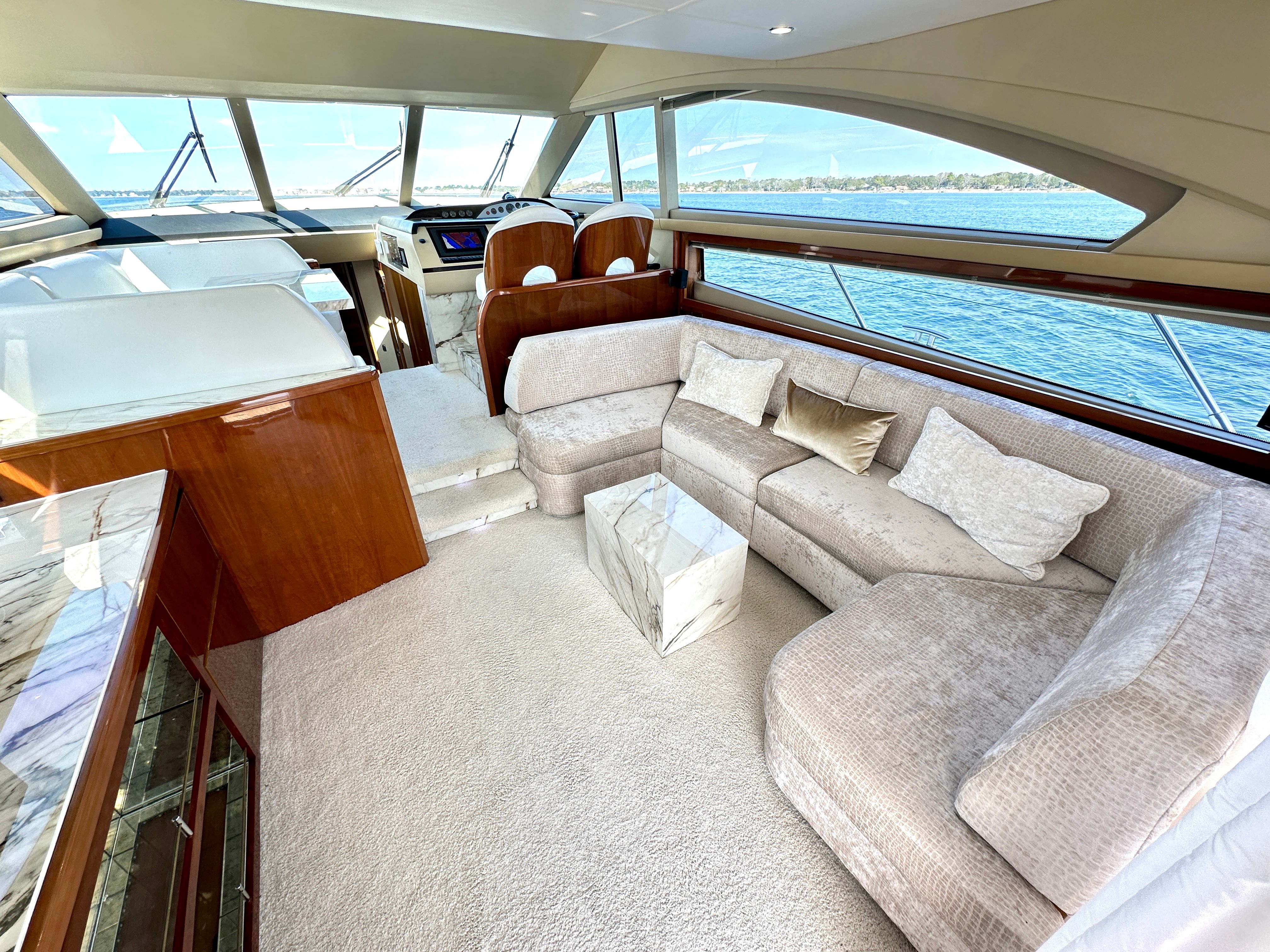Luxurious interior of 2009 Viking Princess F54 flybridge yacht.