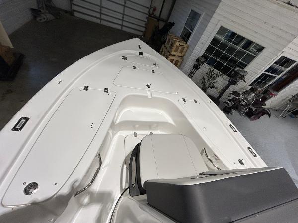 2025 Sea Pro 210 Bay boat interior, featuring spacious deck and seating.