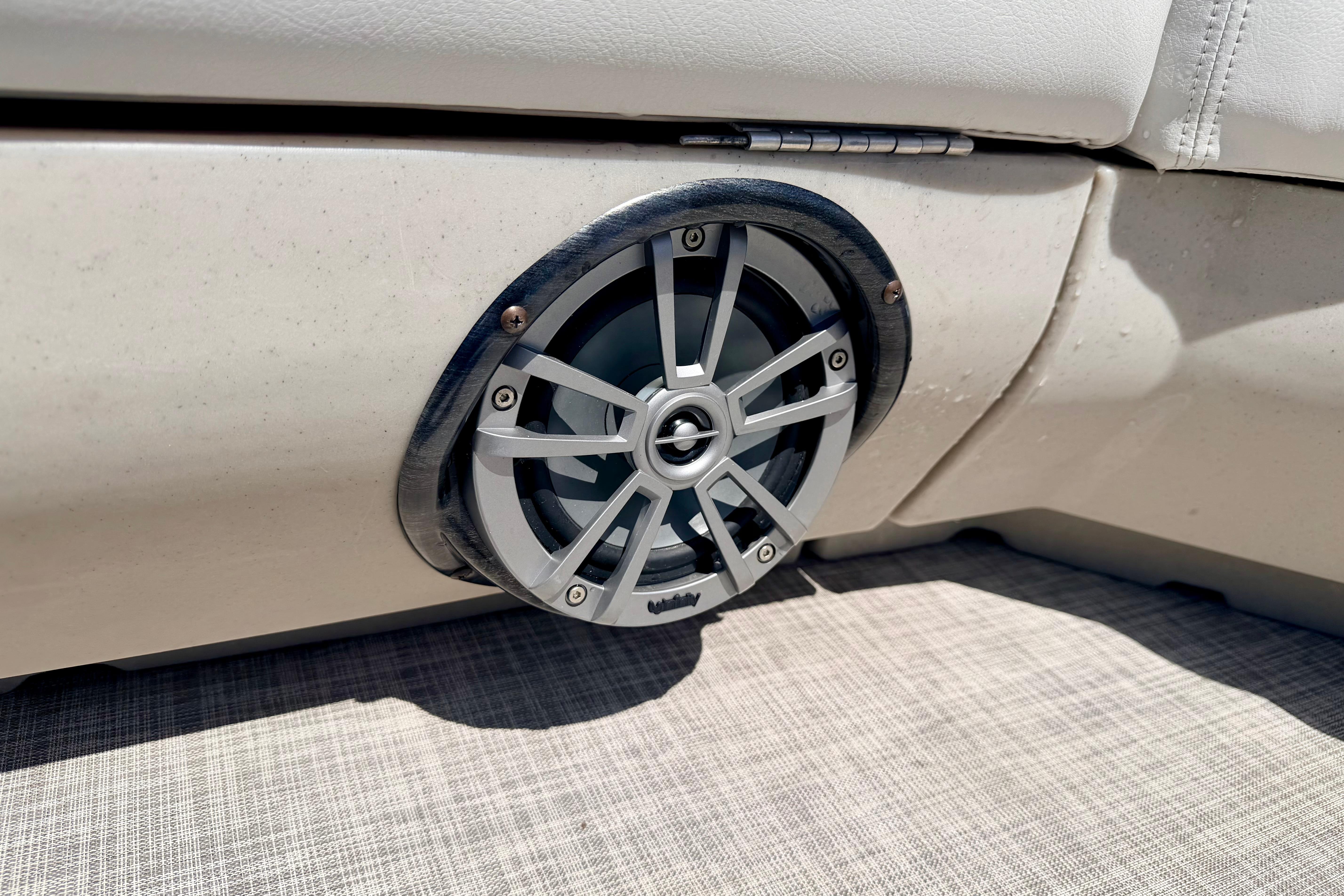 Speaker installed on 2019 Crestliner 240 Rally DX CW boat interior.