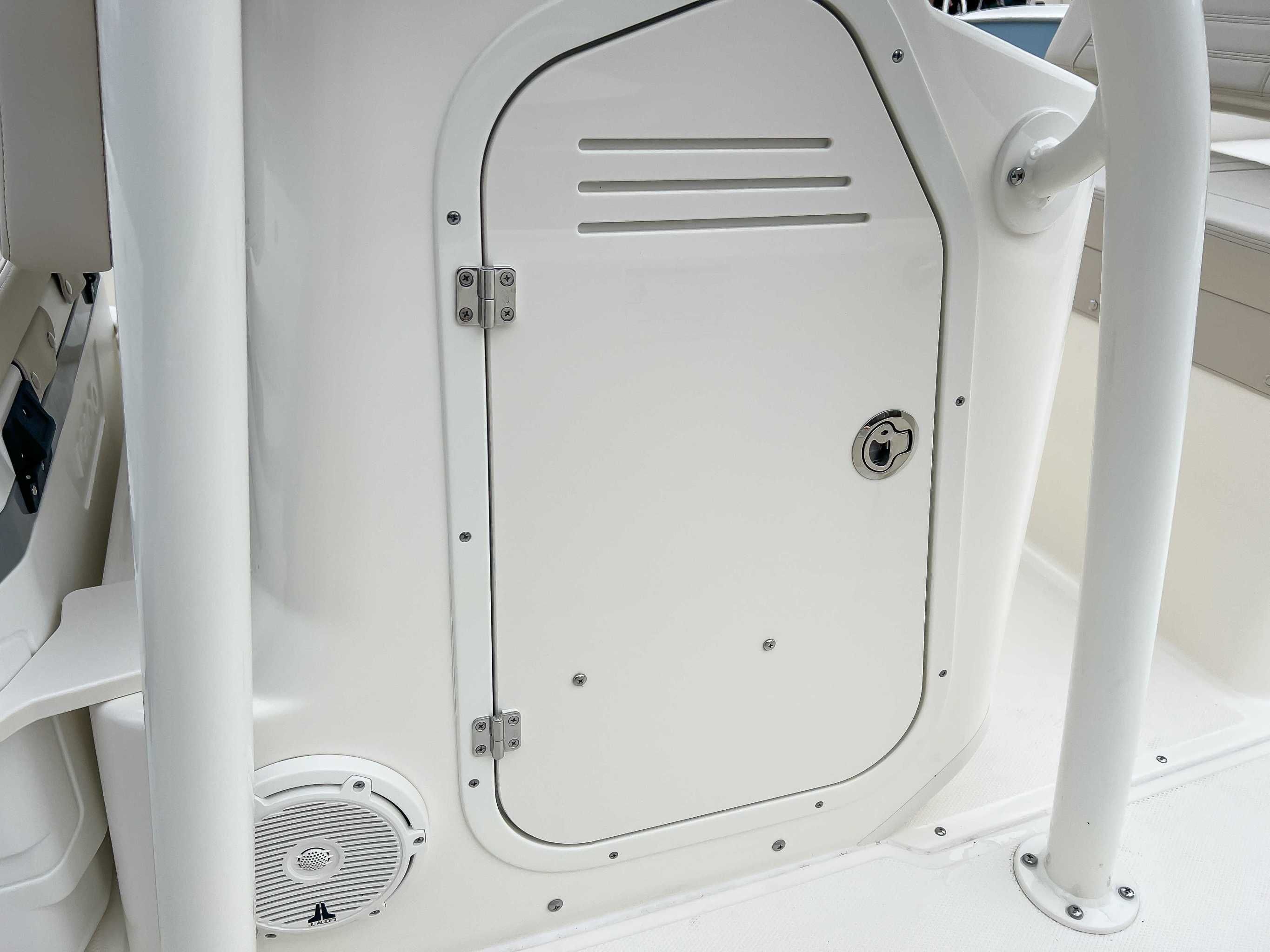 Close-up of 2025 Boston Whaler 190 Montauk boat cabin.