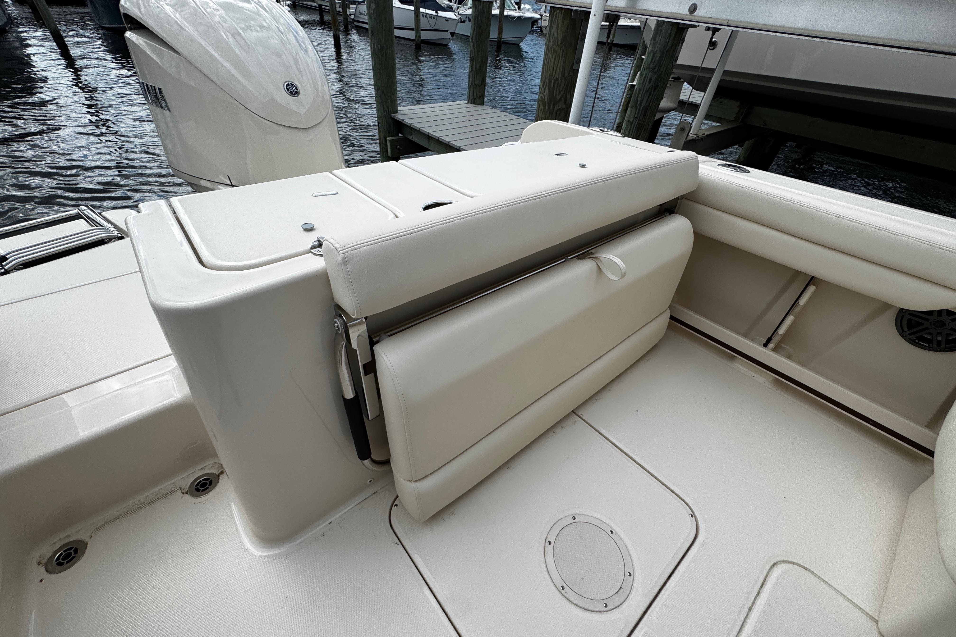 2026 Grady-White Freedom 235 boat interior with seating and storage features.