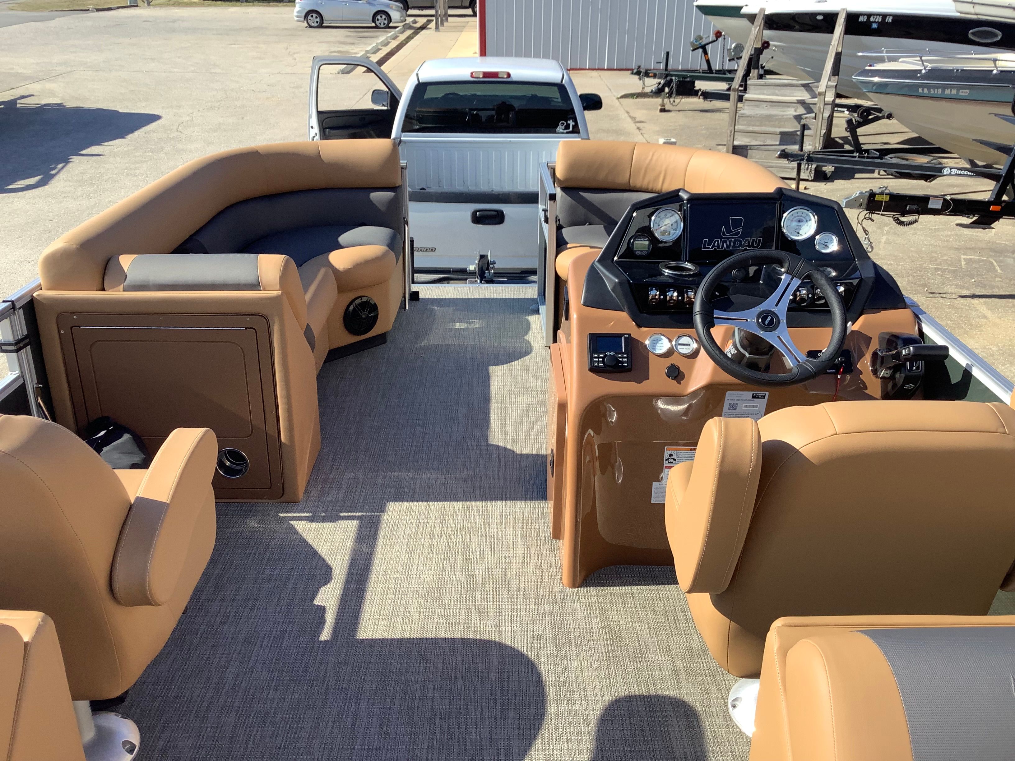 Interior view of 2026 Landau 21 Island Breeze pontoon boat.