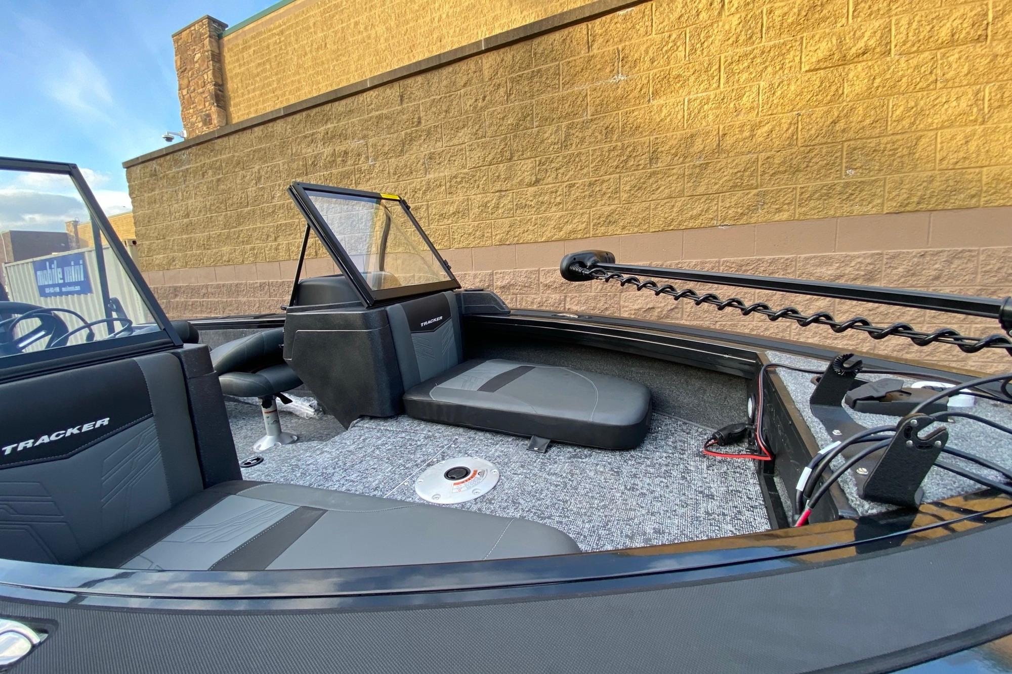 2026 Tracker Targa V-18 Combo boat interior with seating and fishing equipment.