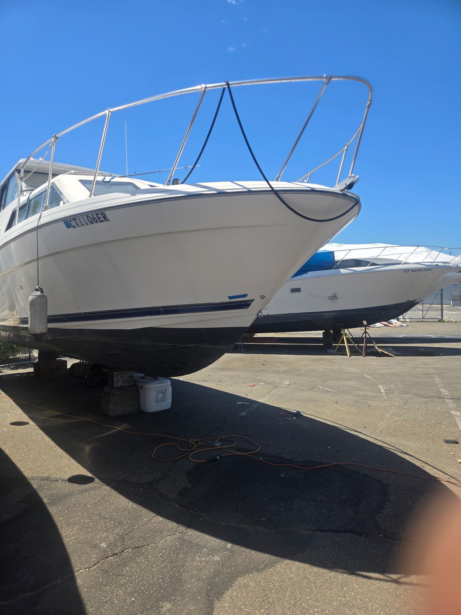2003 Bayliner 28 boat on dry dock.