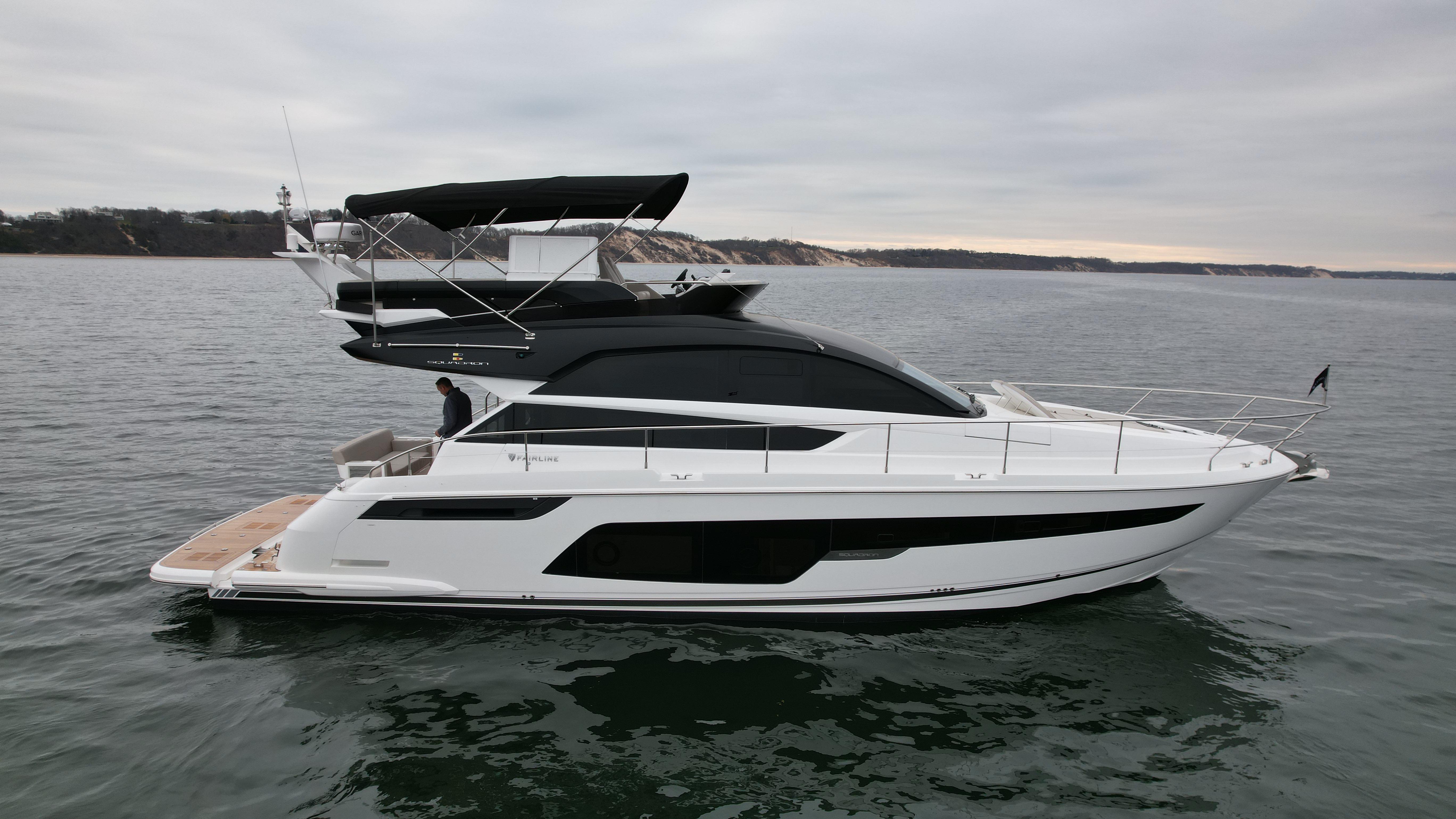 2024 Fairline Squadron 50 luxury yacht on open water.