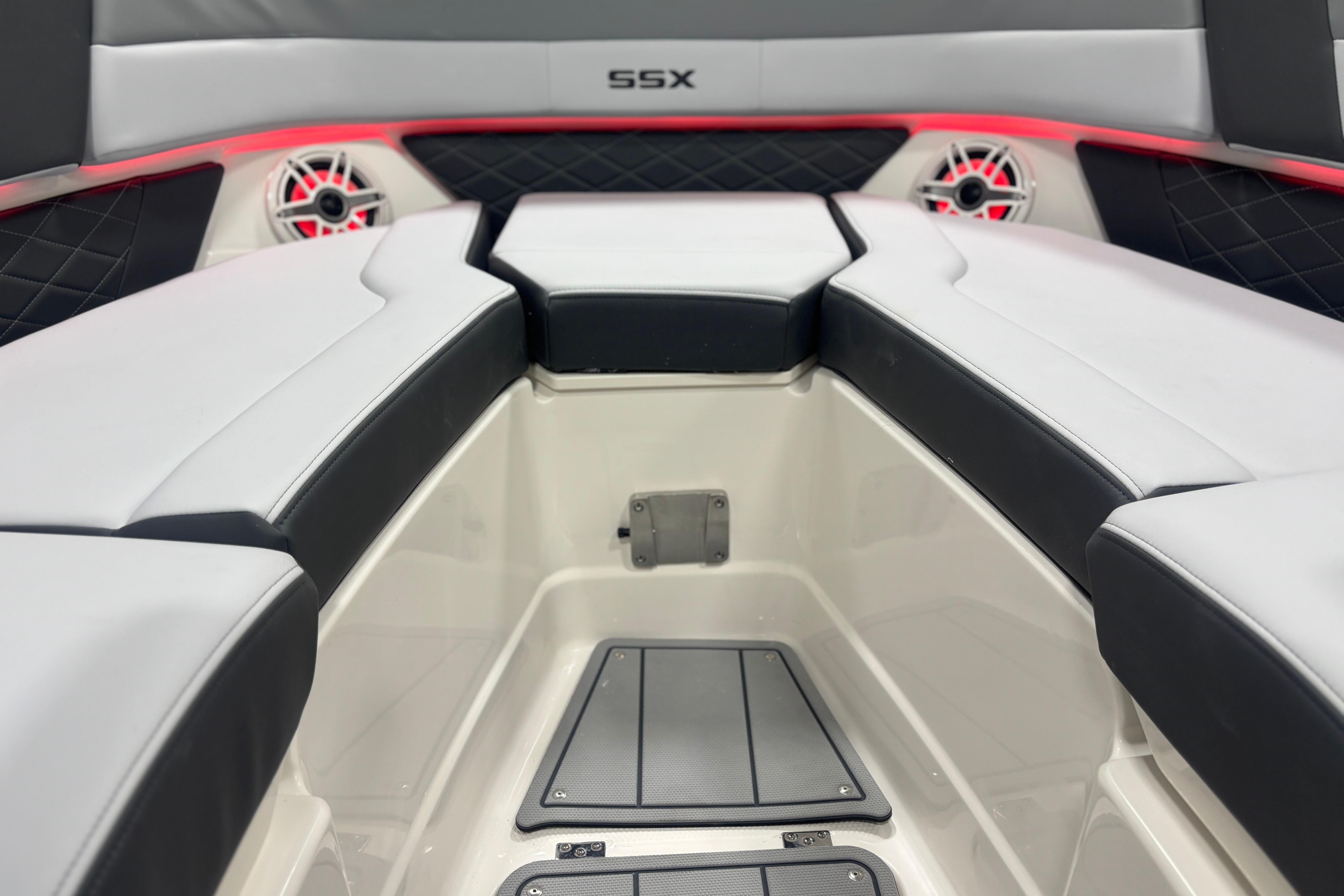 Interior of 2026 Chaparral SSX 30 boat with sleek seating and modern design.
