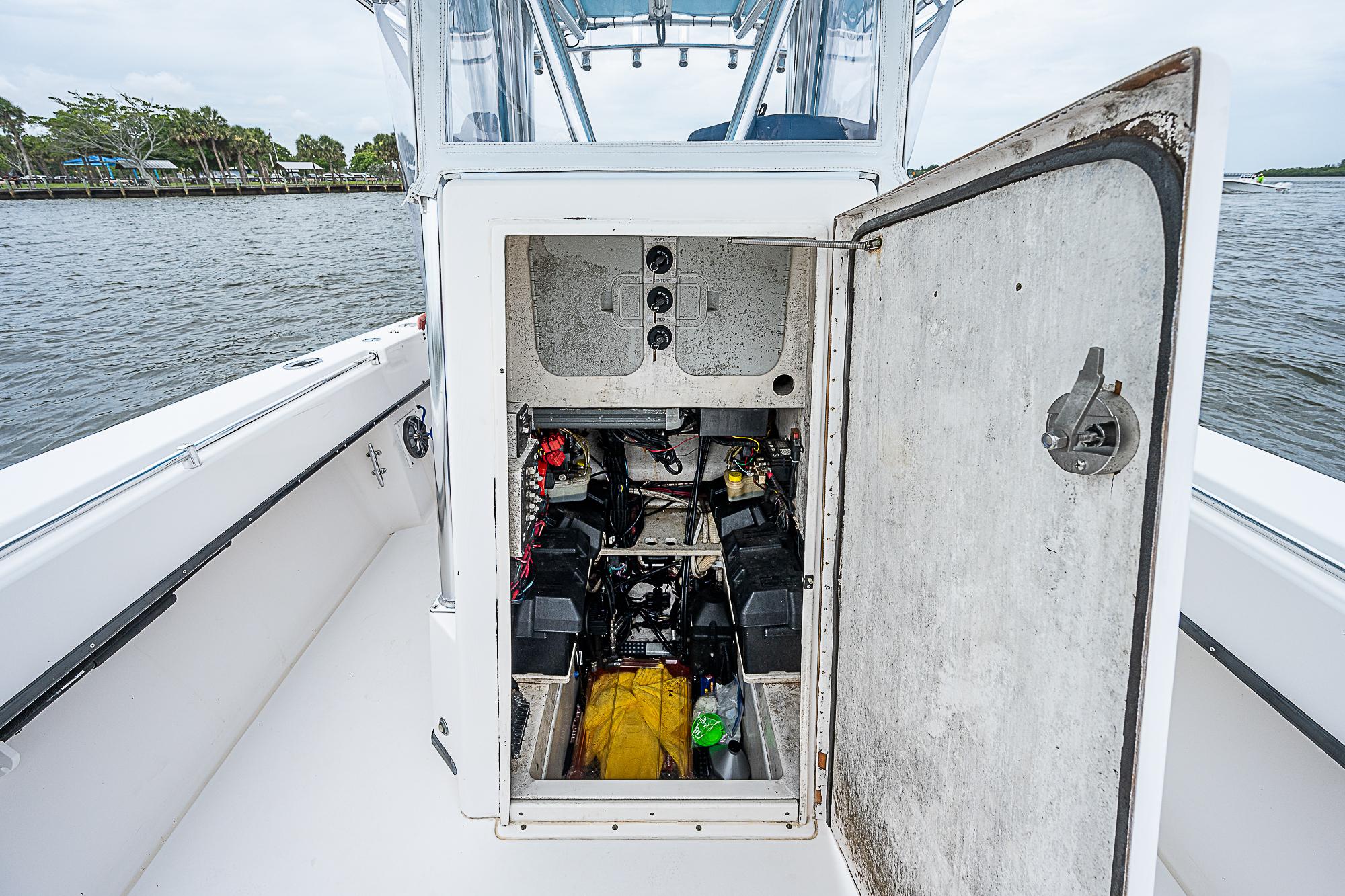 2004 Contender 36 Open boat with open engine compartment.