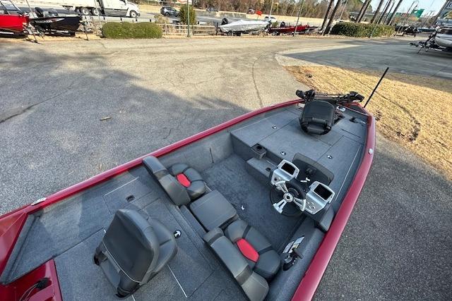 2025 Tracker Pro Team 190 boat interior with seating and control panel.