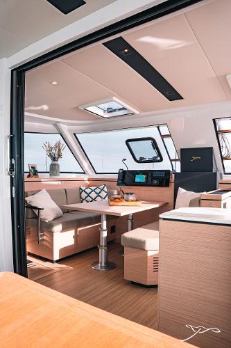 2025 Nautitech 40 Open yacht interior with modern design and spacious seating area.