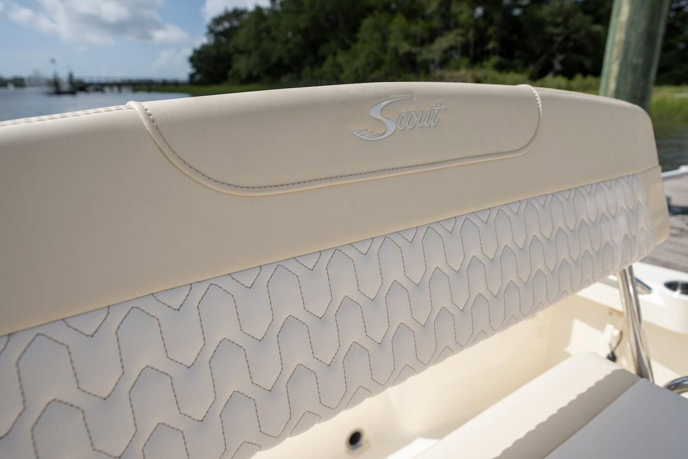 2026 Scout 188 Sportfish boat seat with elegant stitching and logo detail.