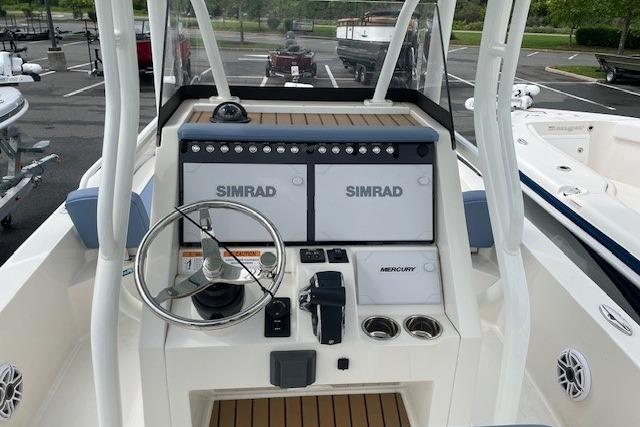 Interior view of 2025 Ranger 2360 Bay with Simrad controls.