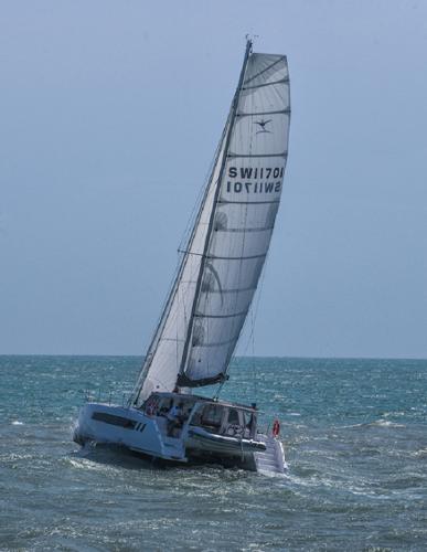 2025 Seawind 1170 sailing catamaran on open water.