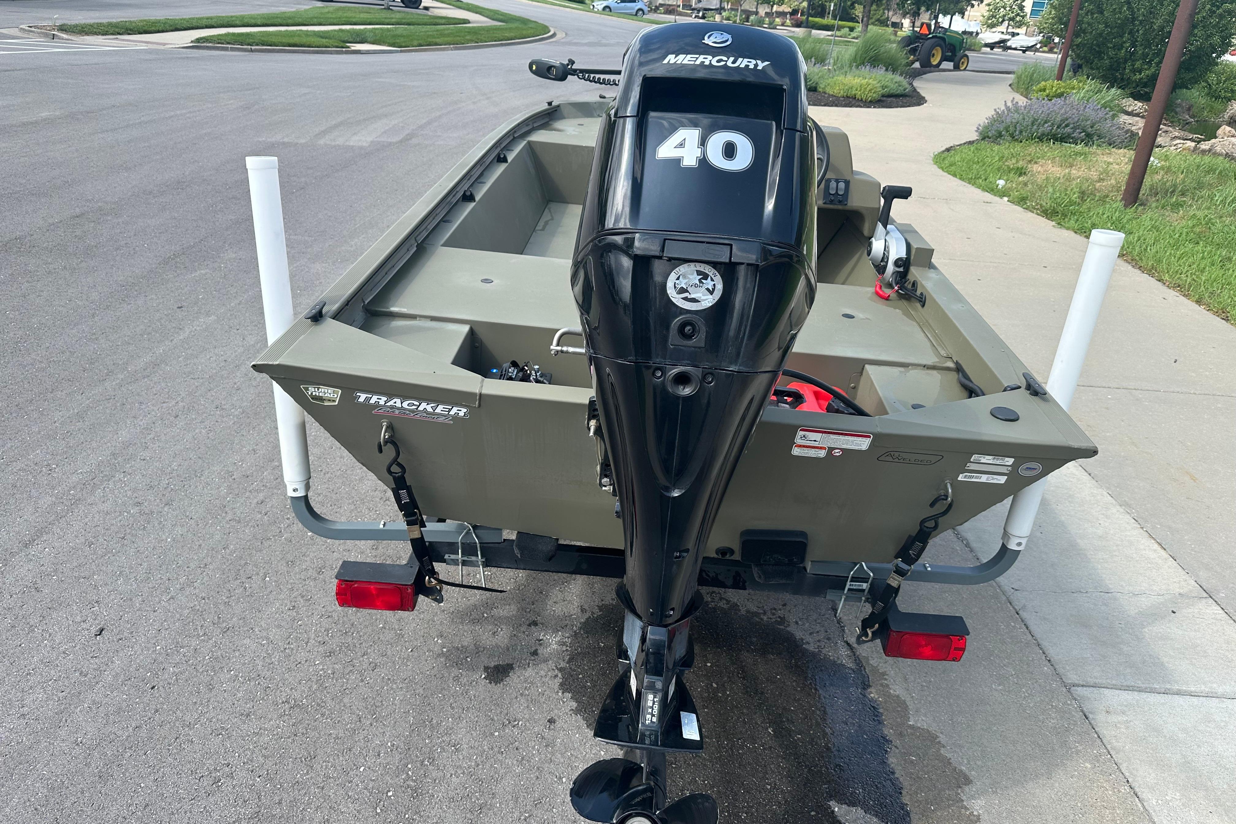 2024 Tracker Grizzly 1648 SC boat with Mercury 40 engine on a trailer.
