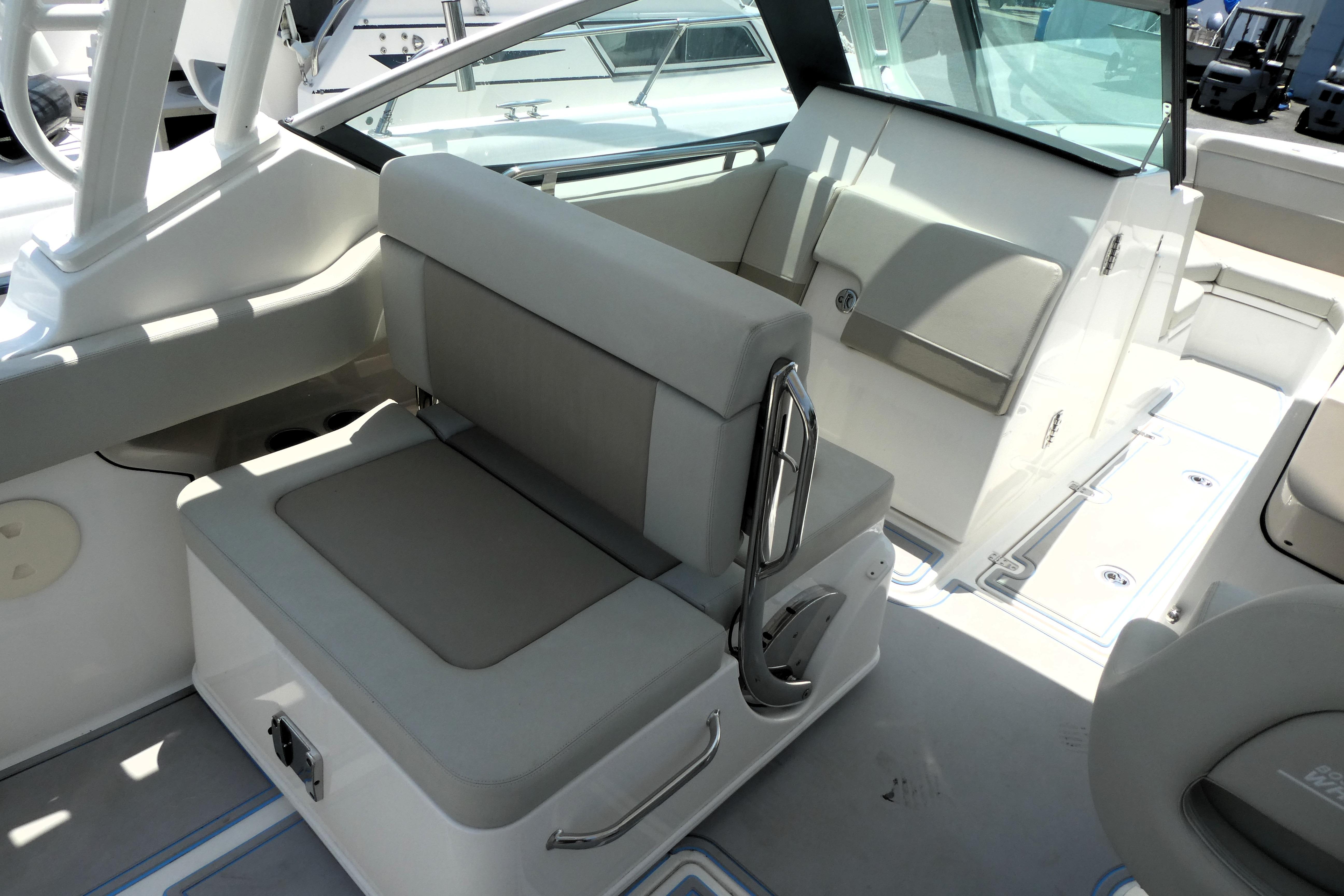 2022 Boston Whaler 240 Vantage interior with sleek seating and modern design.