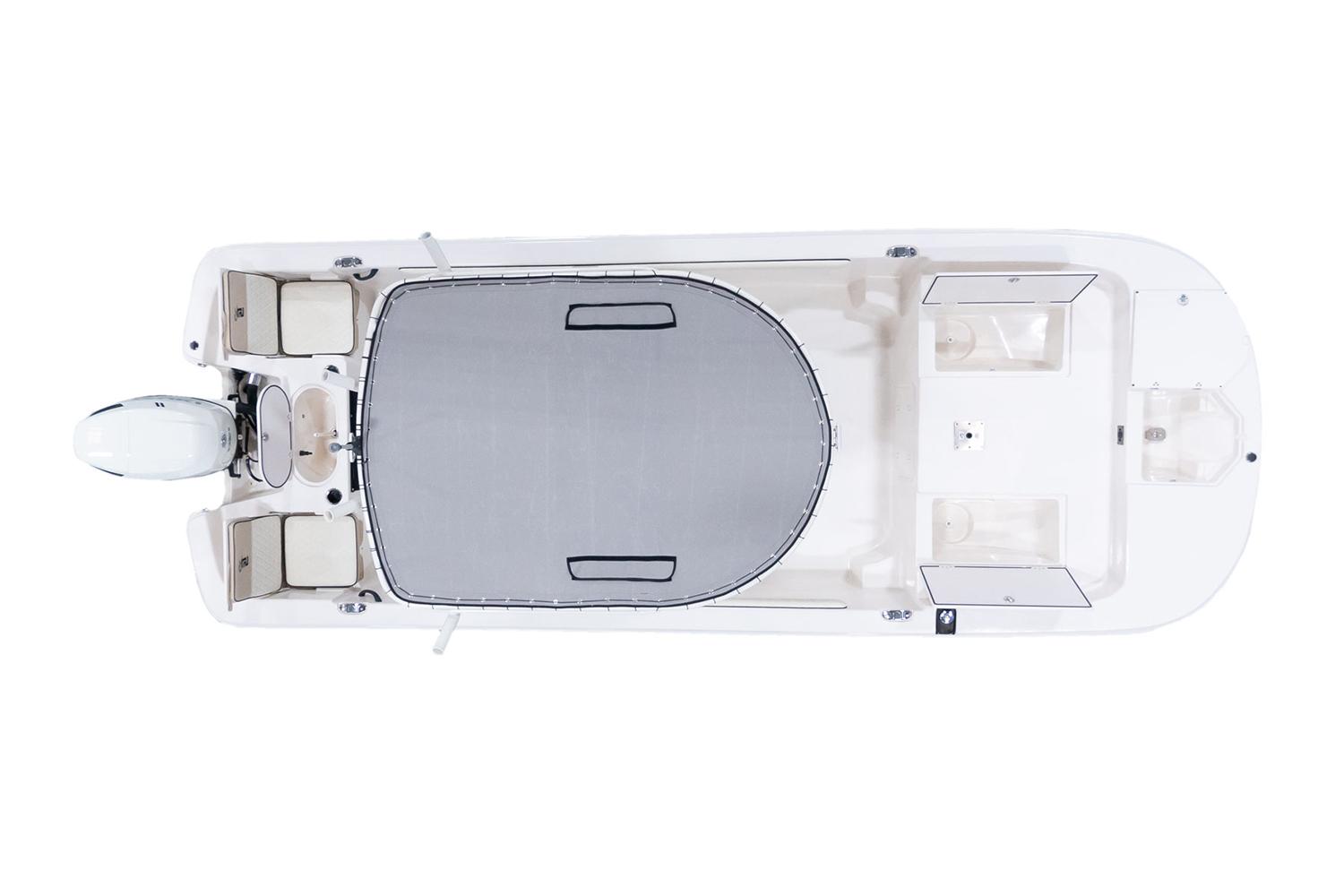 Manufacturer Provided Image: Top view of 2026 Carolina Skiff 21 LS boat with outboard motor.