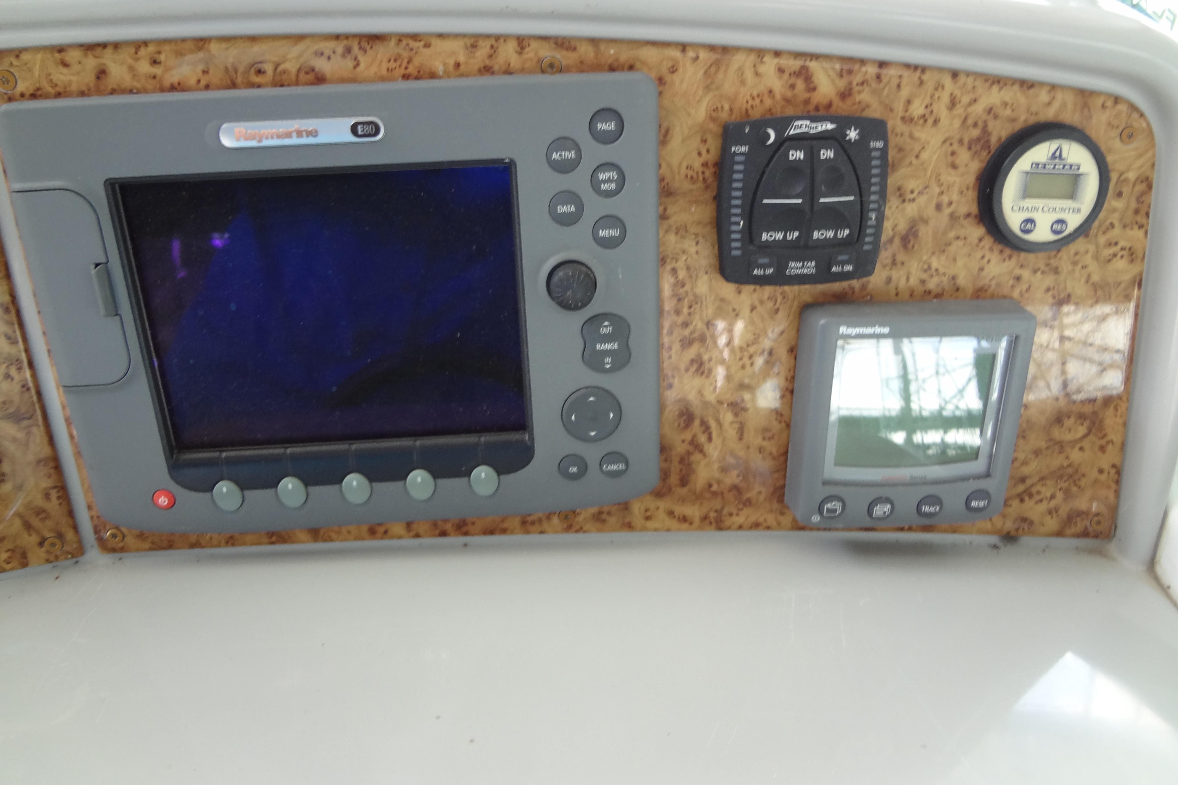 Control panel of a 2007 Formula 34 Performance Cruiser with navigation displays.