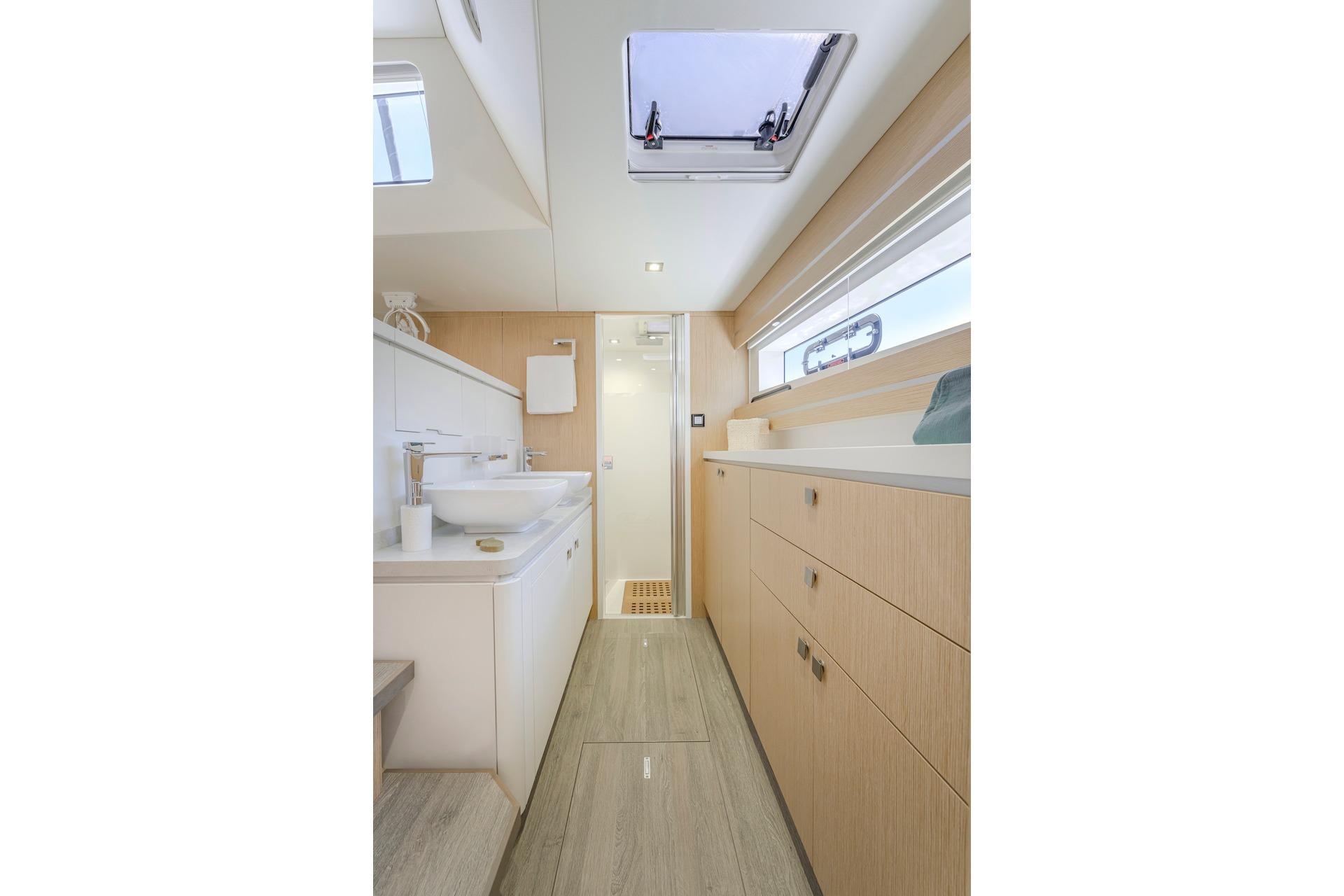 Luxurious bathroom in Privilege Signature 510 yacht, year 2025.