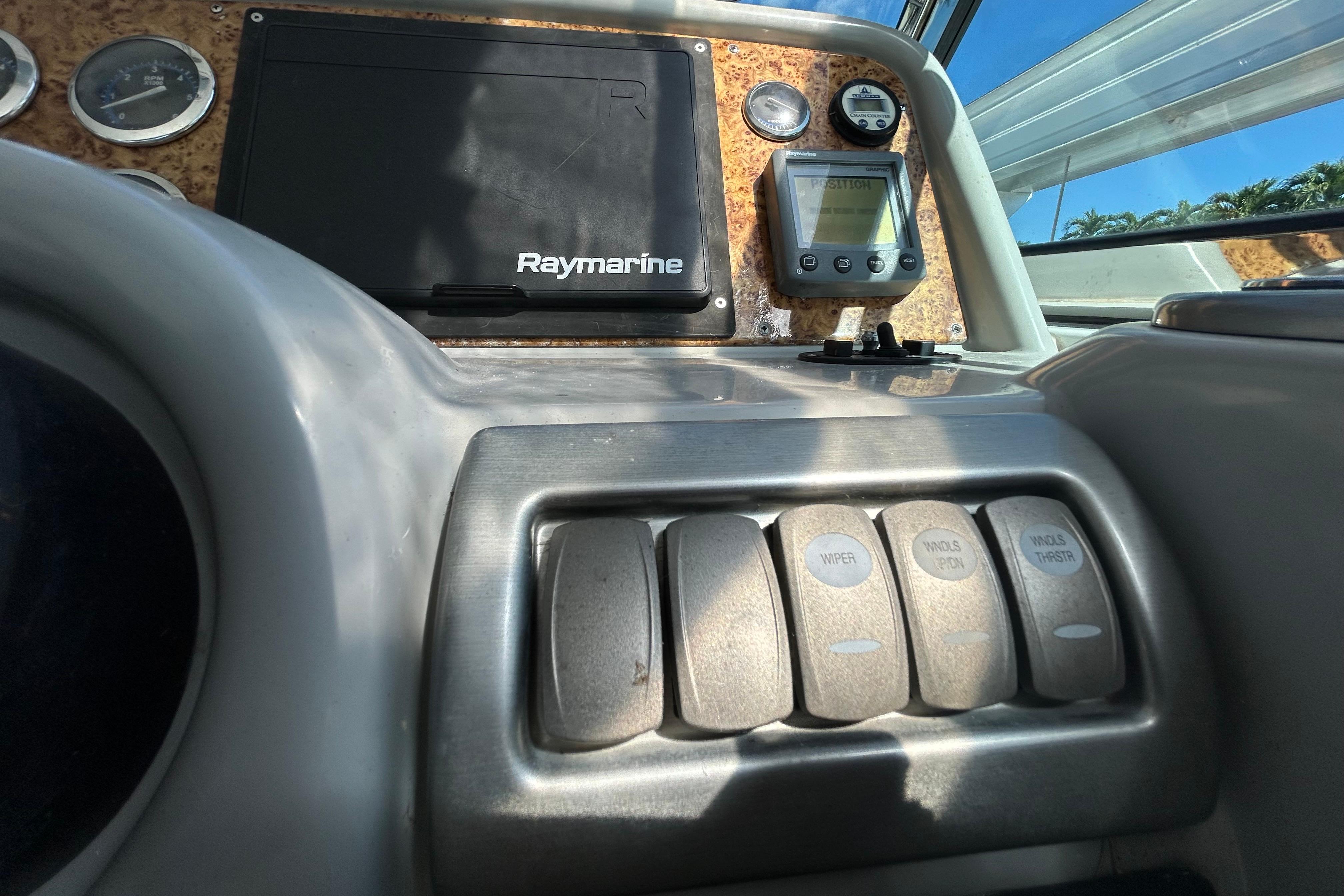 Control panel of a 2008 Formula 34 Performance Cruiser with Raymarine equipment.