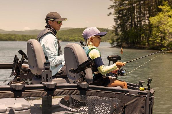 Manufacturer Provided Image: Two people fishing on a 2026 Sea-Doo Switch Fish 18 boat.