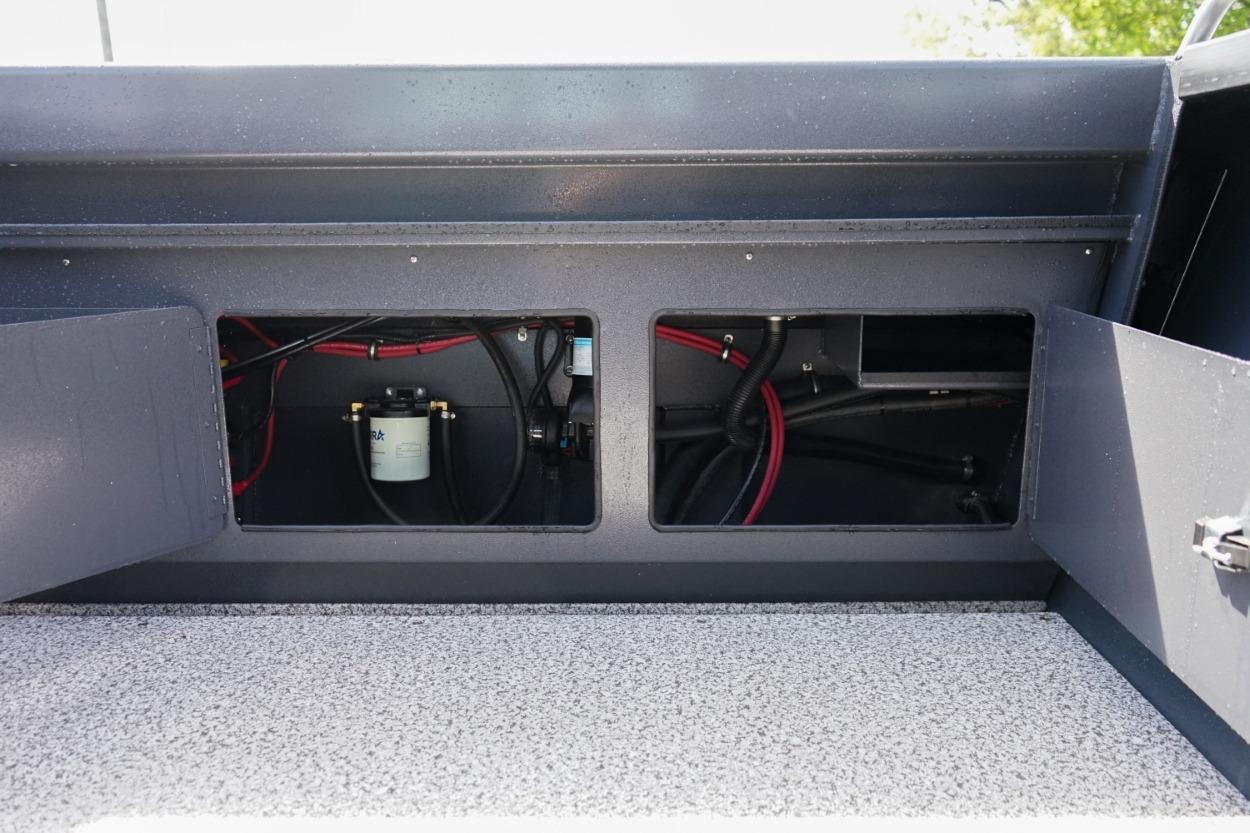 2026 Alumaweld X202 Stryker boat interior wiring and storage compartments.