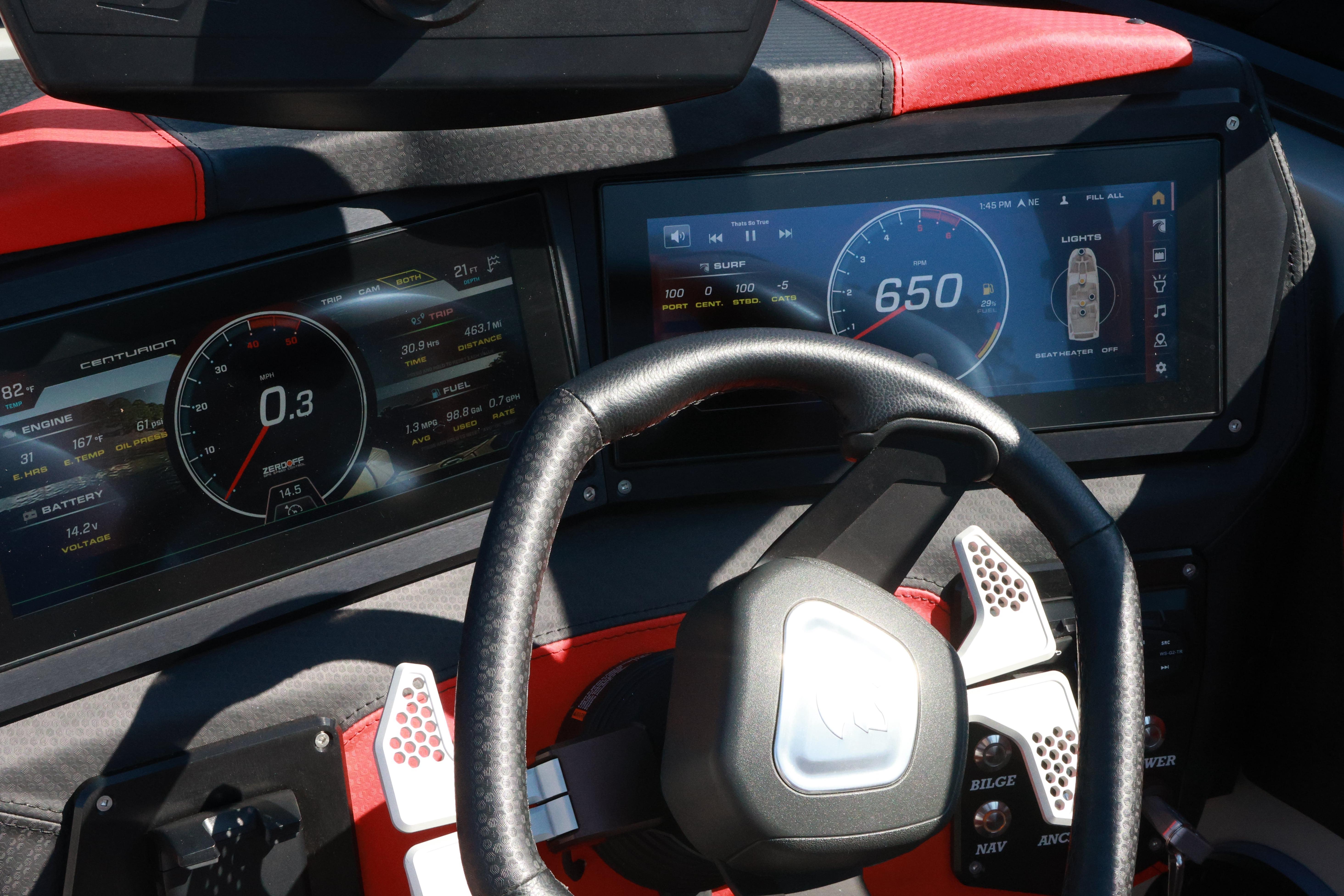 2024 Centurion Fi23 dashboard with digital displays and steering wheel.