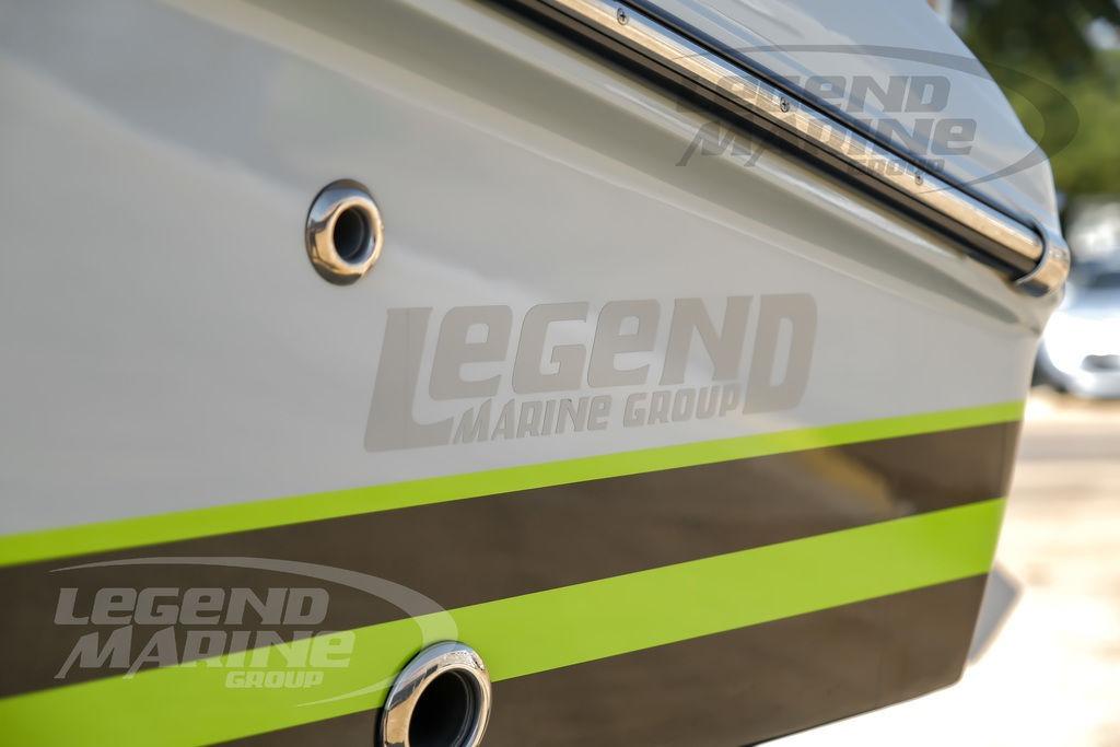 2024 Statement 350 Open boat with Legend Marine Group branding and sleek design.