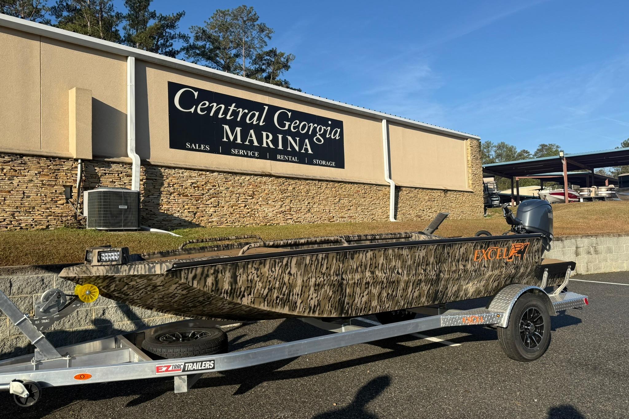 2026 Excel 1751 Shallow Water F4 boat on trailer at Central Georgia Marina.