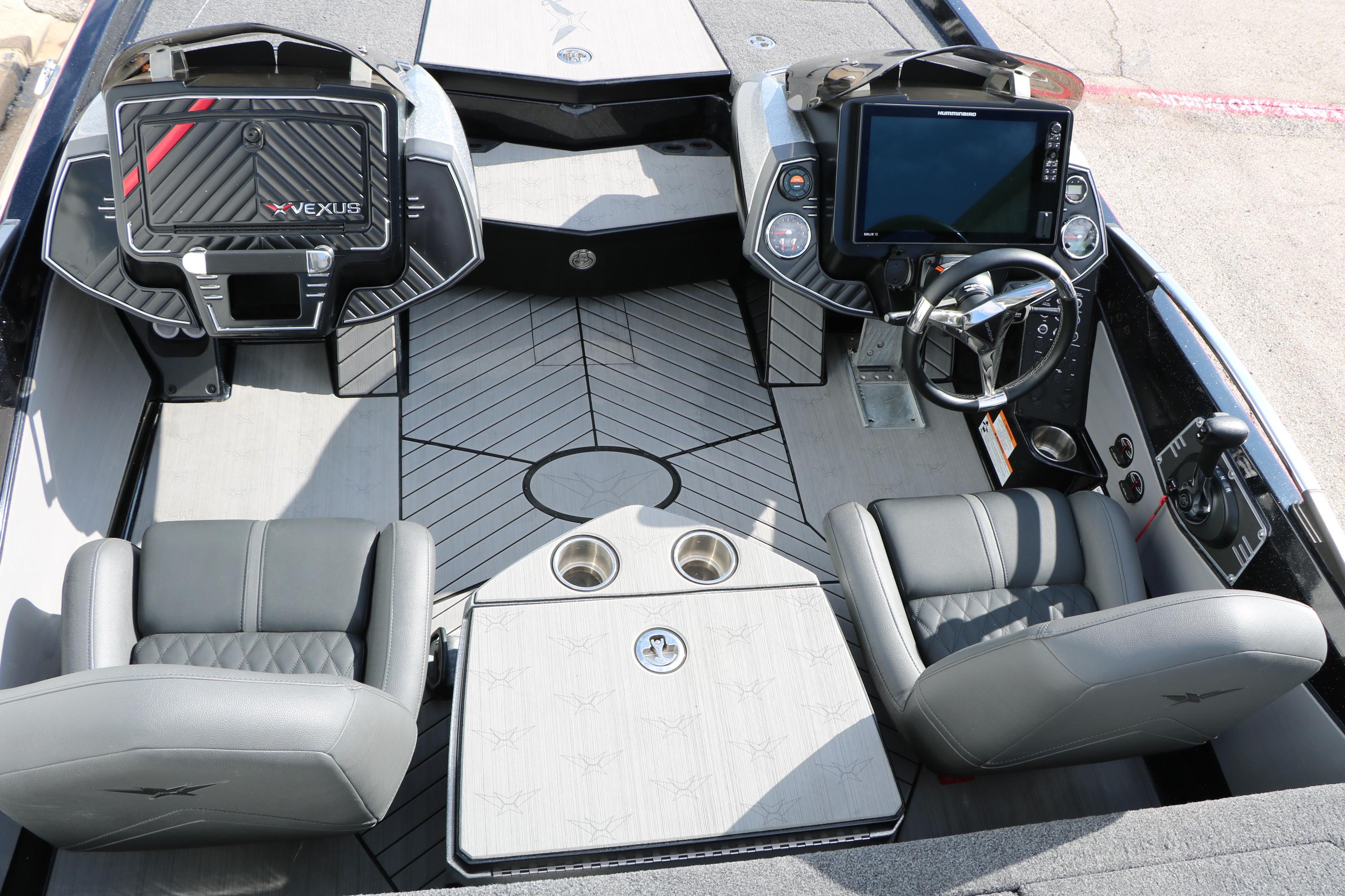 2022 Vexus VX21 boat interior with modern dashboard and seating.