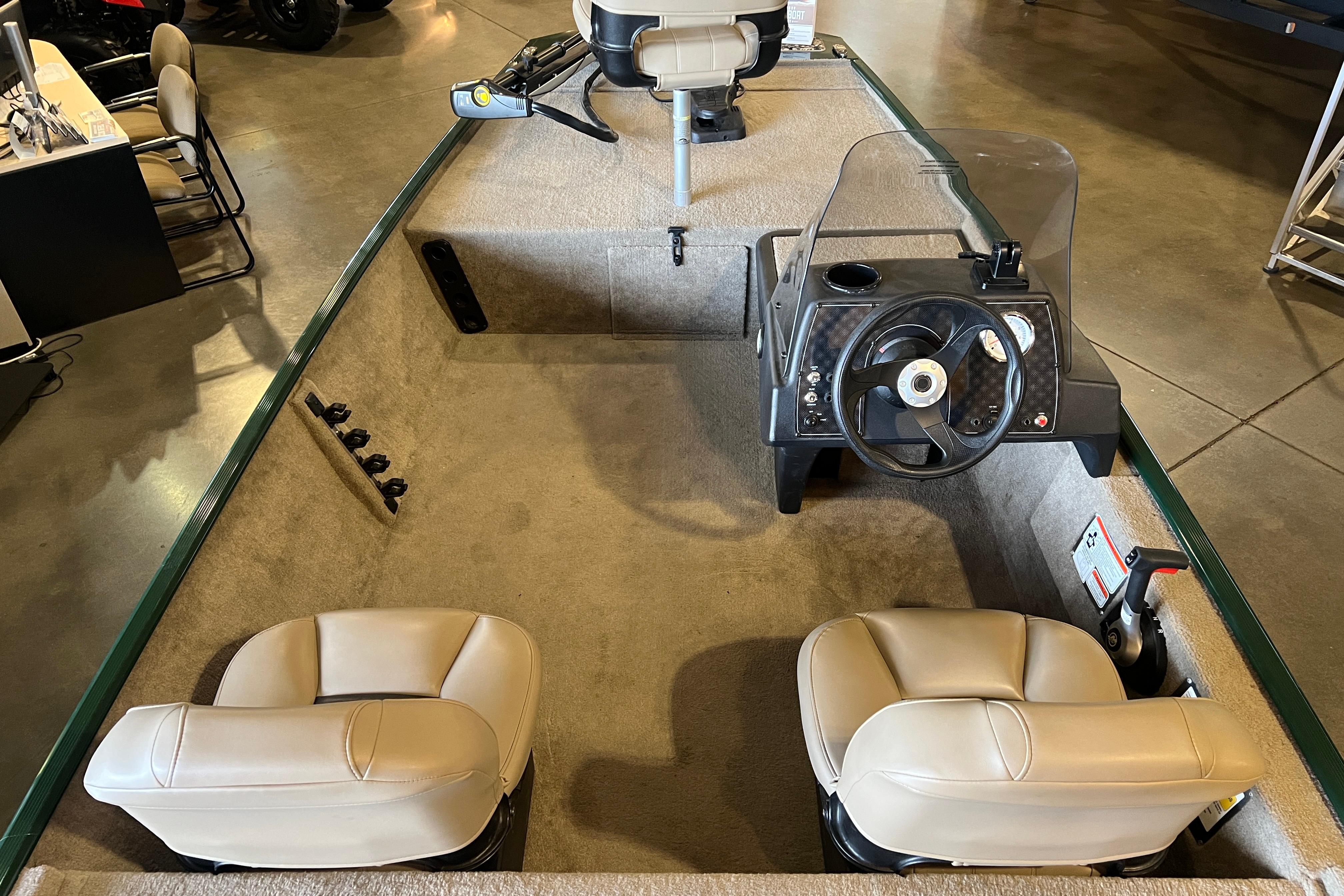 2026 Tracker Bass Tracker Classic Limited boat interior with steering console and seating.