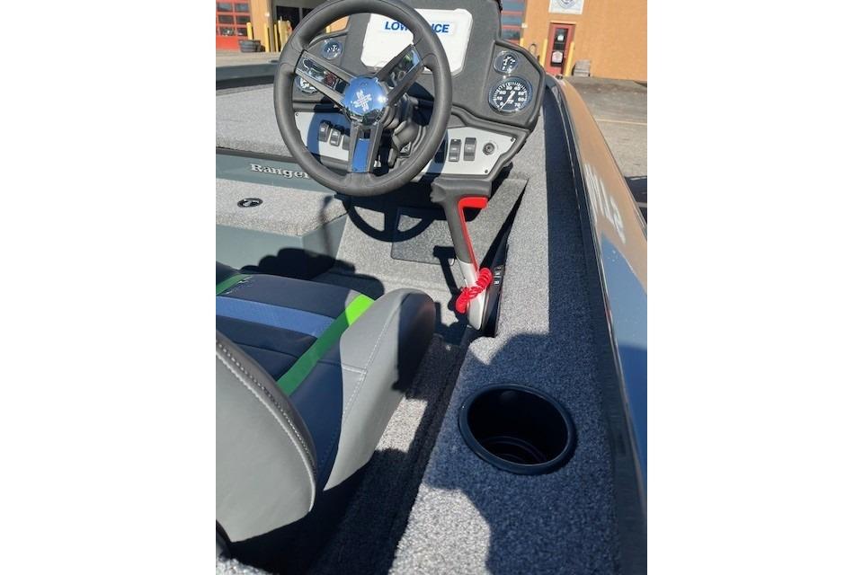 2026 Ranger RT198P boat interior with steering wheel and dashboard controls.