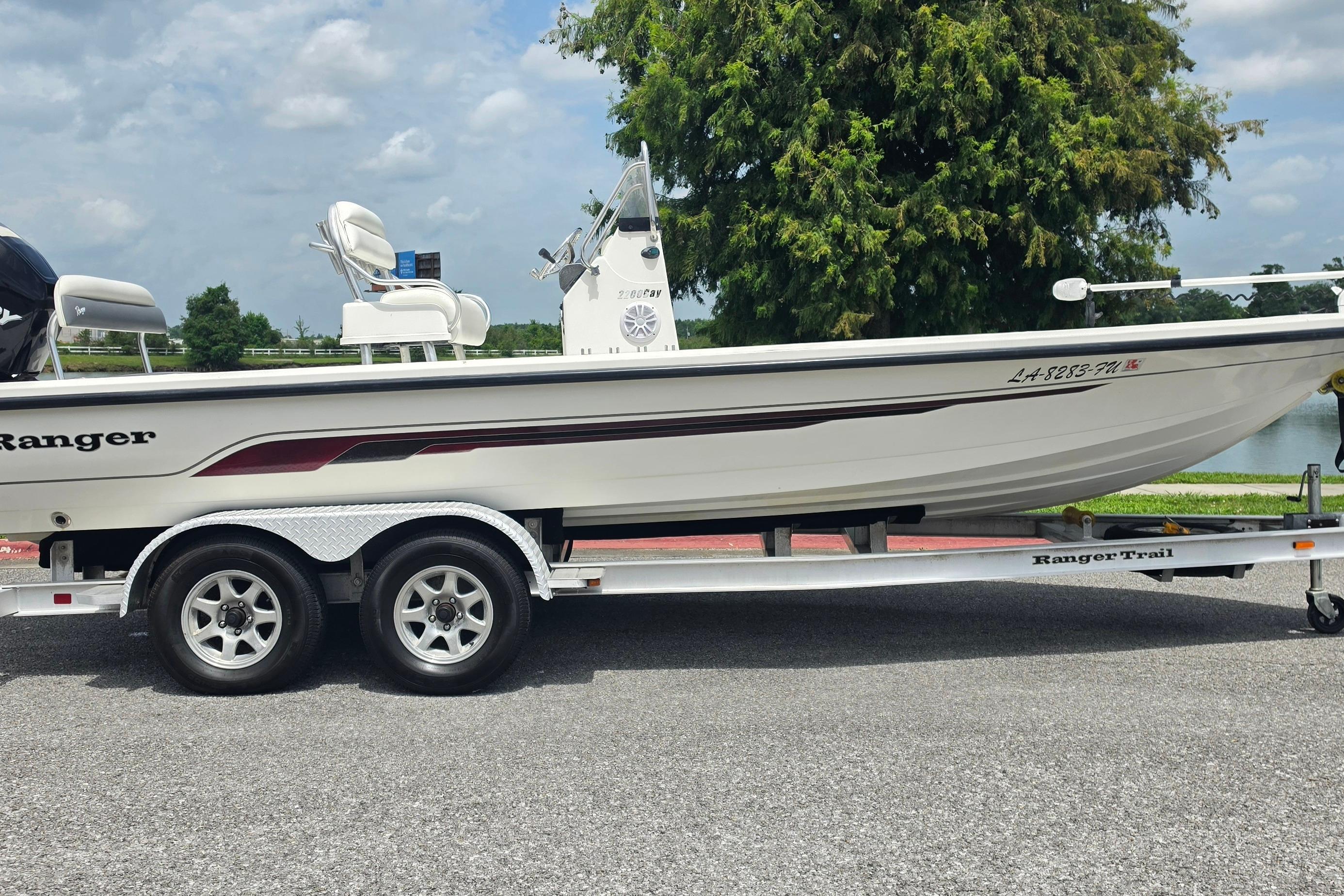 2009 Ranger 2200 Bay Ranger boat on trailer, parked outdoors.