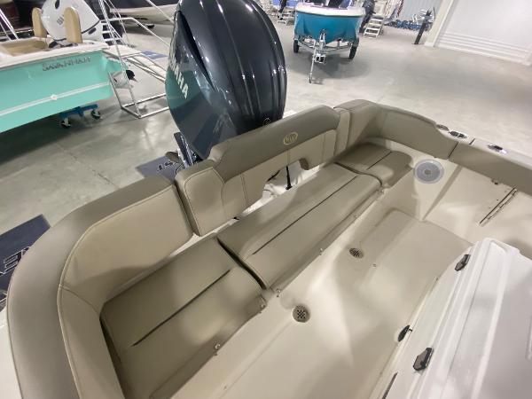 2024 Key West 203 FS boat interior with Yamaha outboard motor.