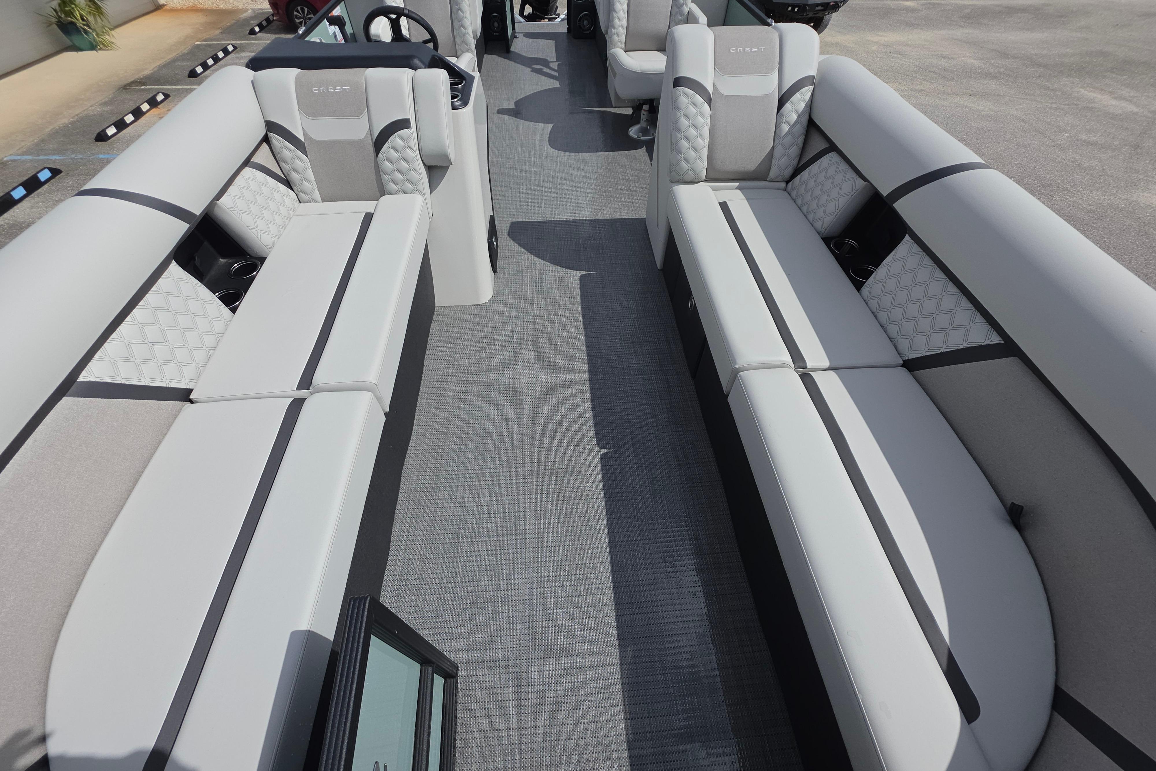 2026 Crest 235 Conquest SLC boat interior with luxurious seating and modern design.