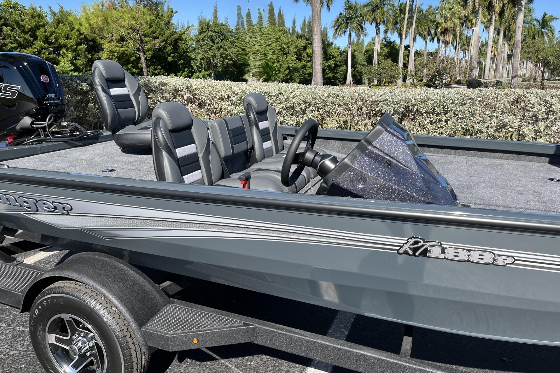 2026 Ranger RT188P boat with sleek design and comfortable seating, parked outdoors.