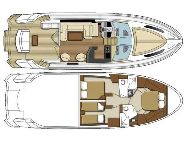 Layout of the 2010 Marquis Sport Coupe showing living and sleeping areas.