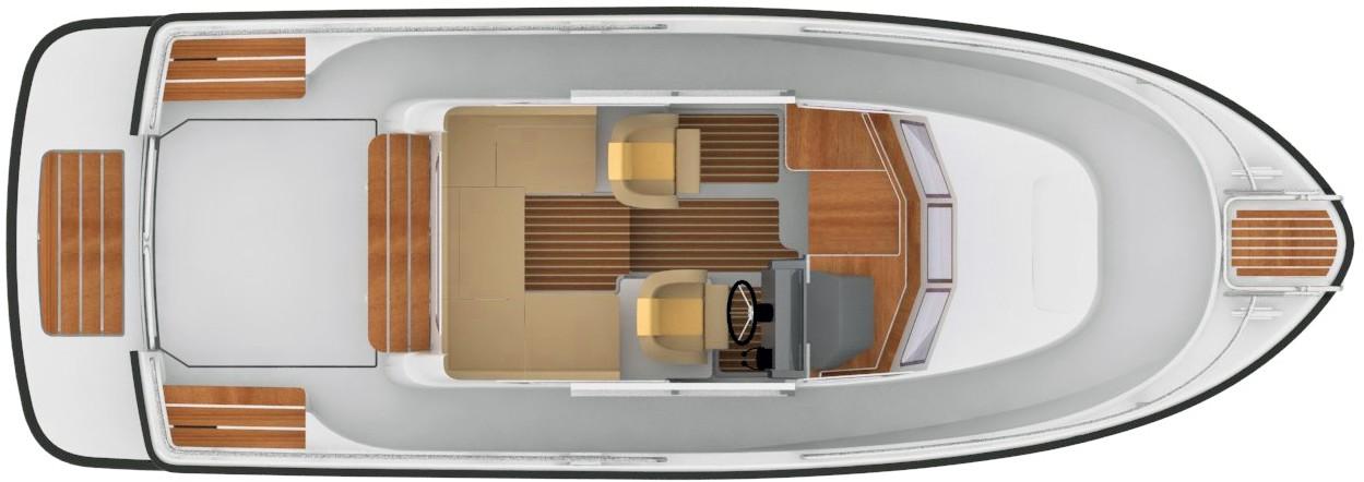Top view of Sargo 25 boat, 2022 model, showing interior layout.