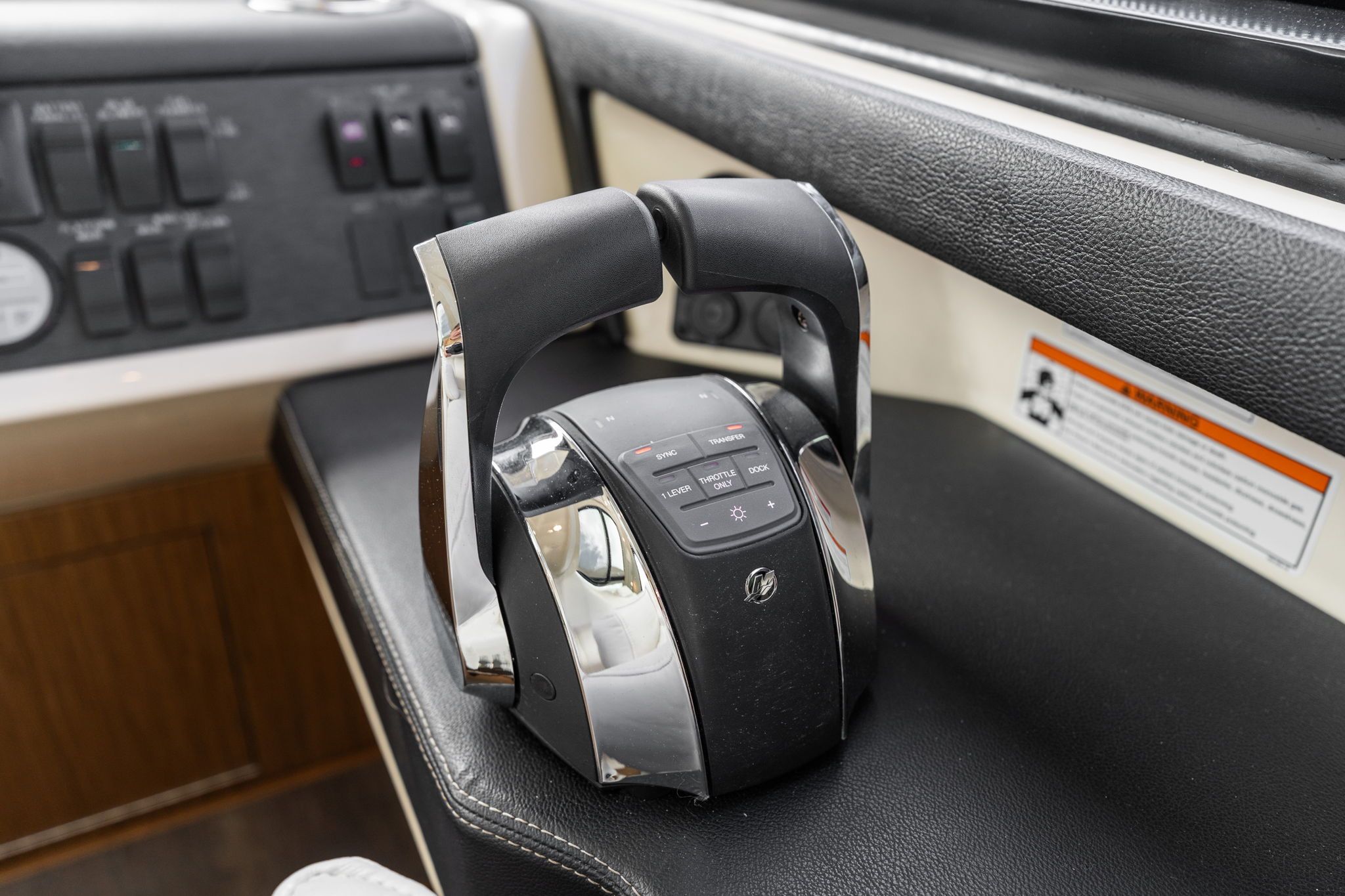 Close-up of the control console on a 2017 Sea Ray Sundancer 510.