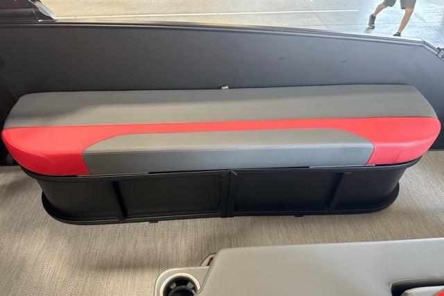 Red and gray seating on 2027 Godfrey Monaco 25' Tritoon boat.