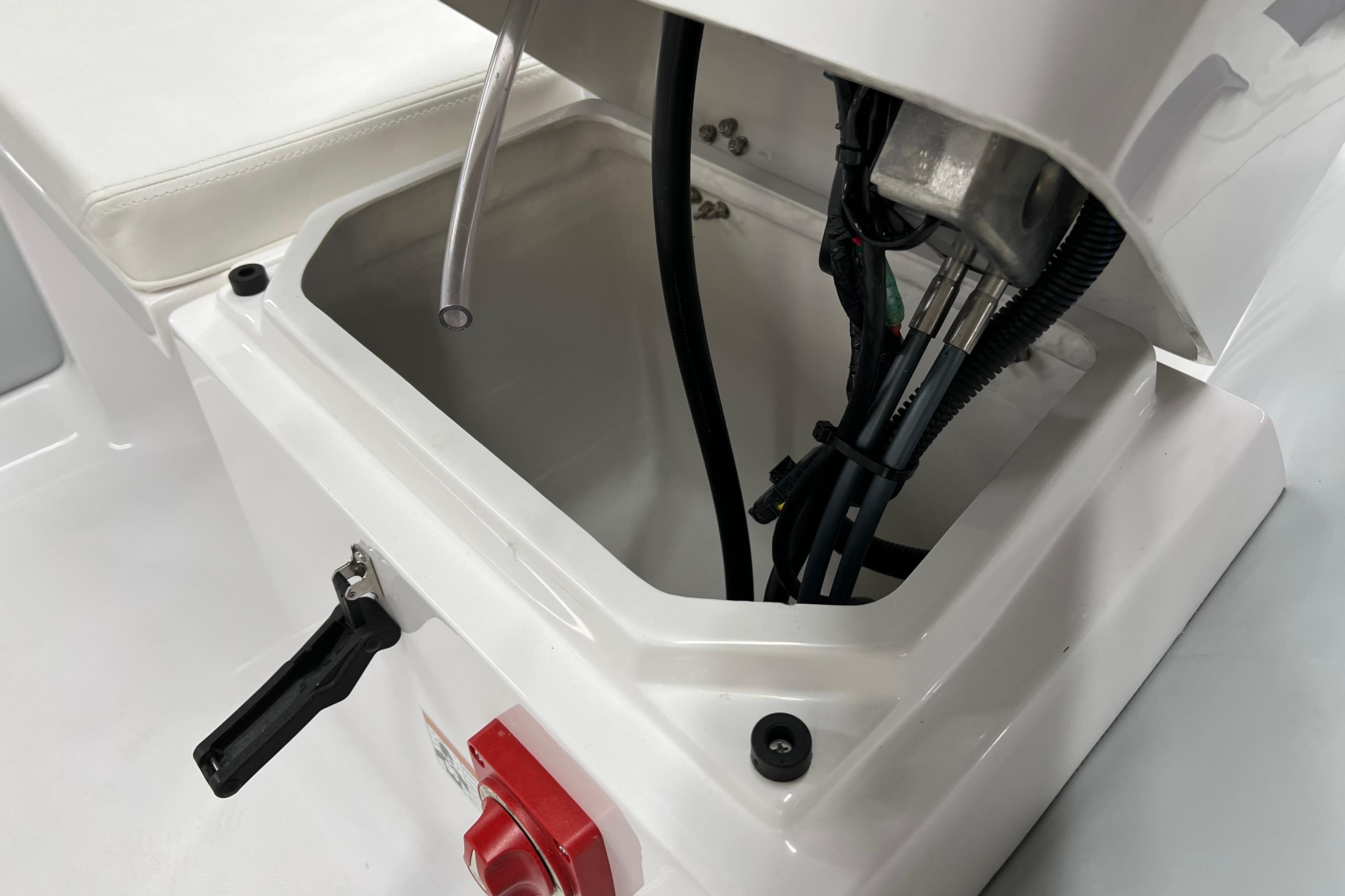 2023 AB Inflatables Mares 11 VSX boat compartment with visible wiring and components.