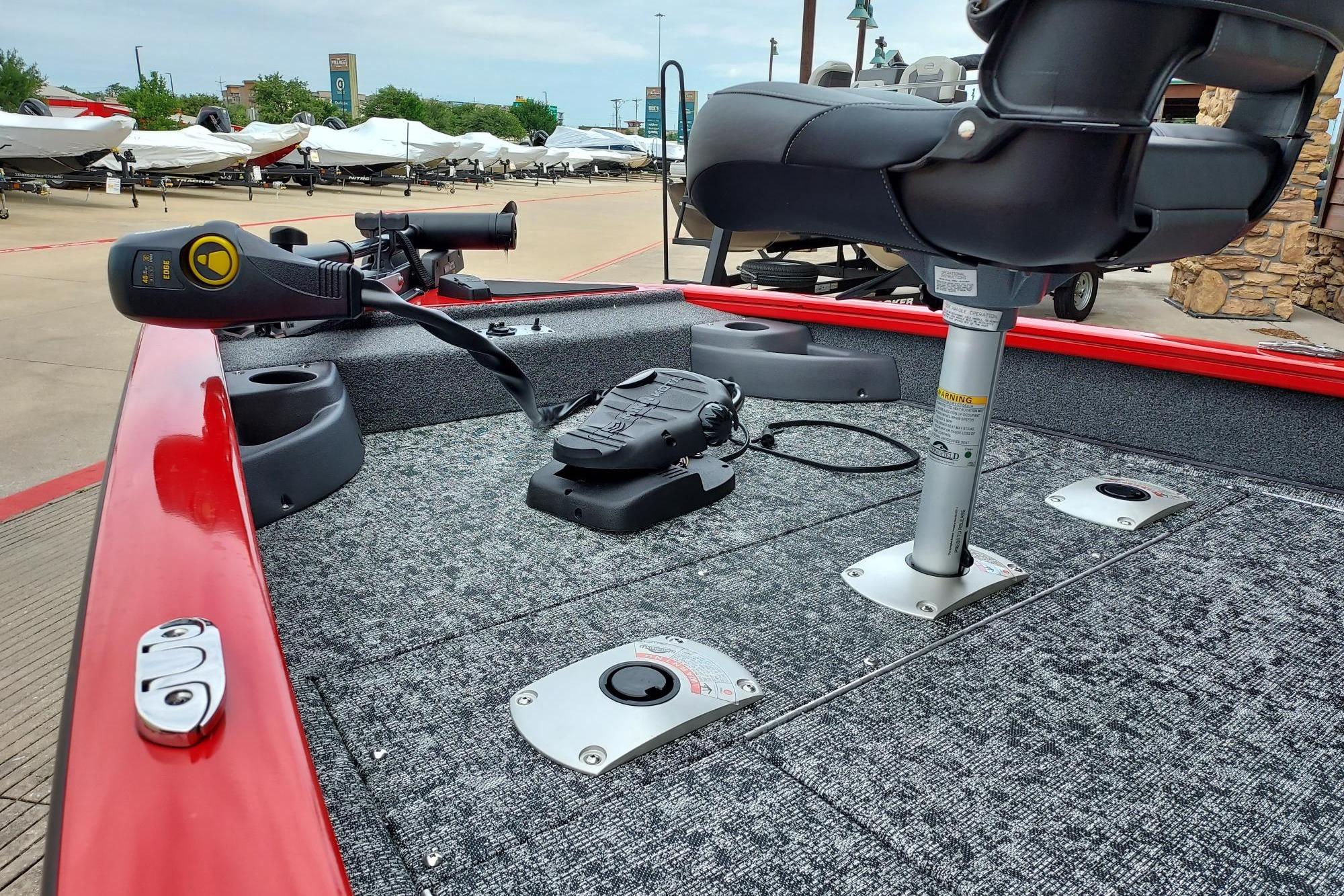 2026 Tracker Pro Team 175 Crappie Edition boat deck with seating and fishing equipment.