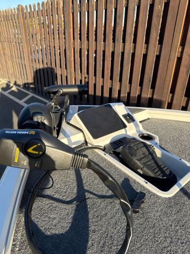 2025 Ranger ALPHA 208 boat deck with control panel and foot pedal.