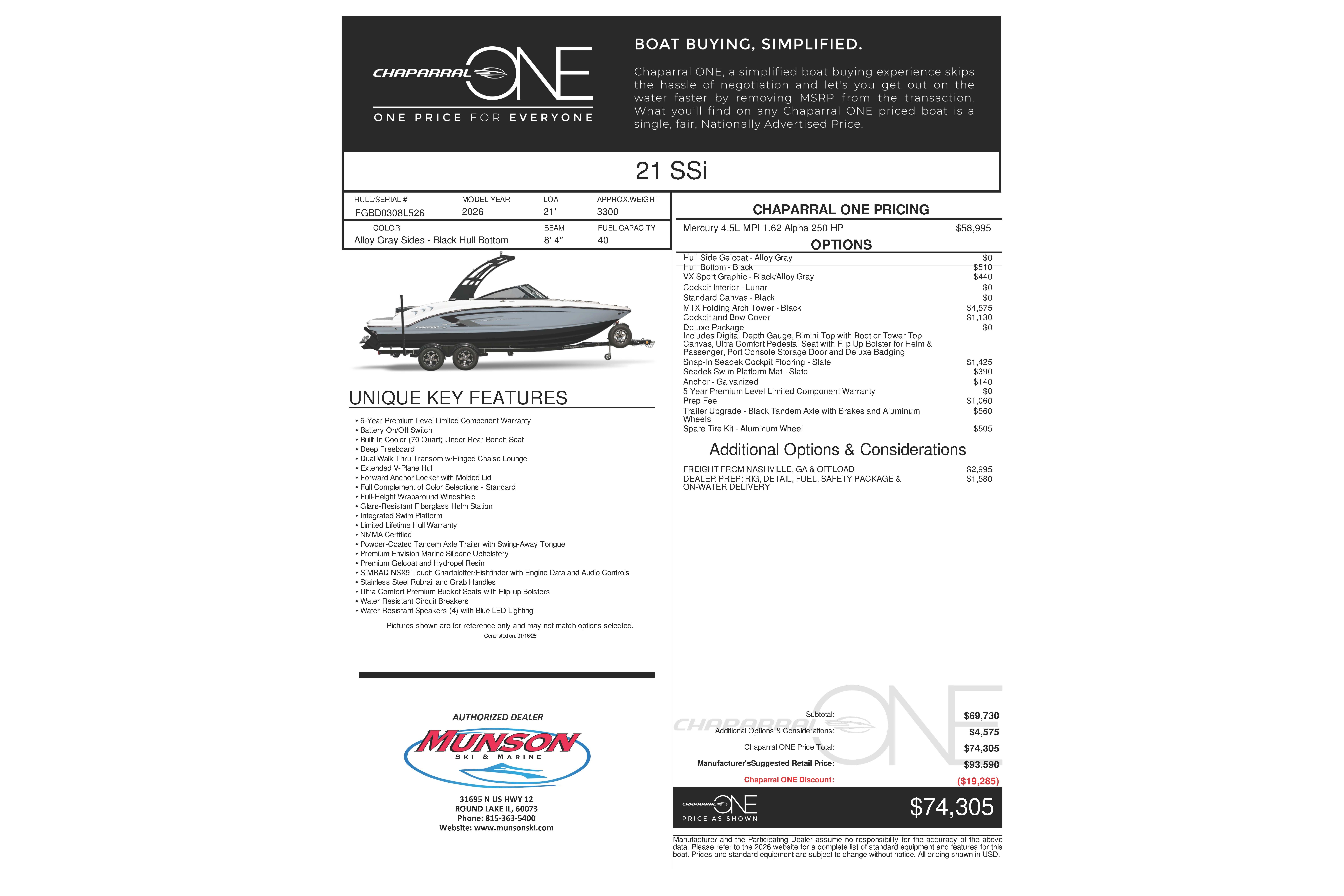 2026 Chaparral 21 SSi boat brochure with pricing, features, and options.