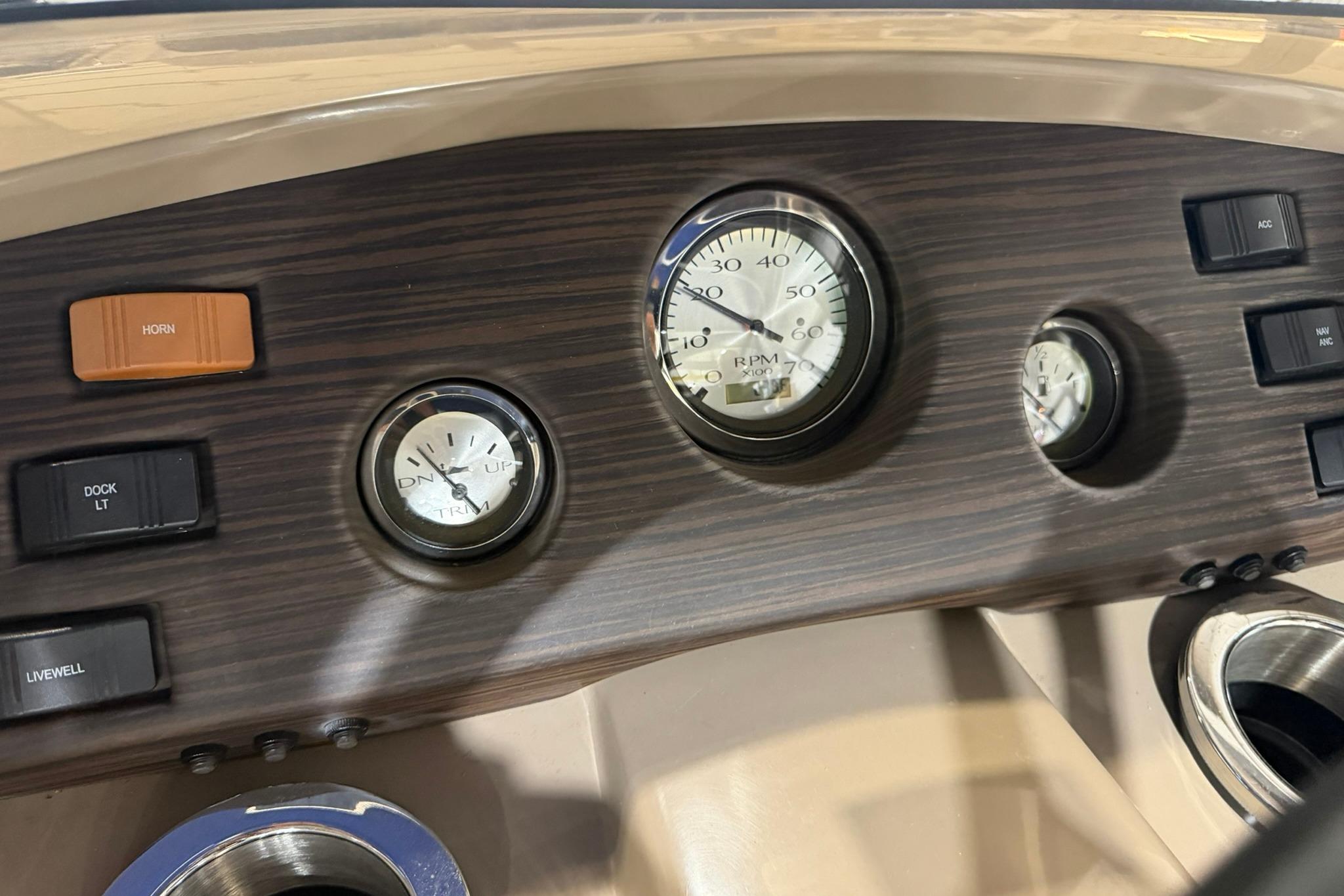 Dashboard of 2020 Bennington SX 22 SFX boat with gauges and controls.