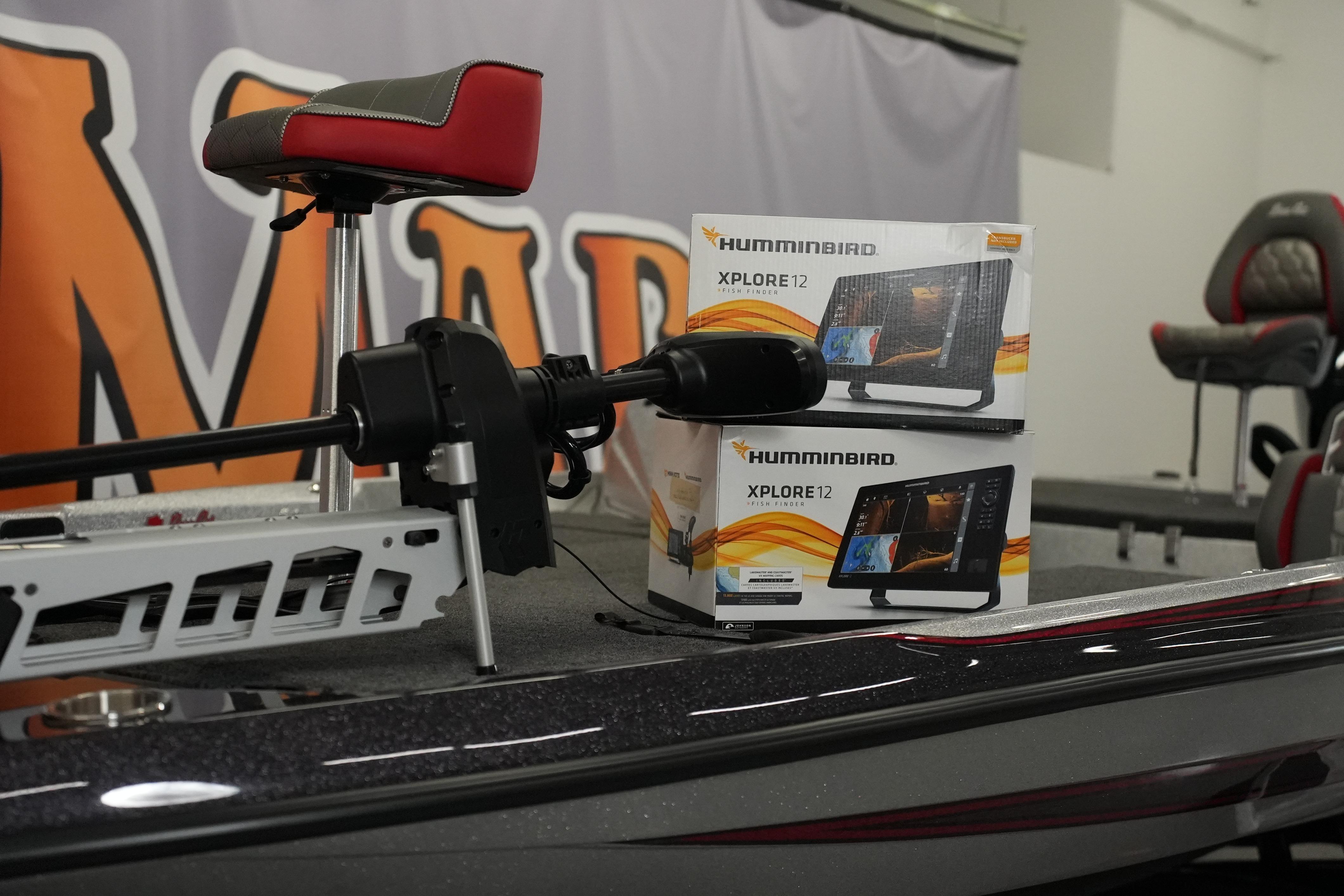 2026 Bass Cat Lynx STS boat with Humminbird Xplore 12 electronics on deck.